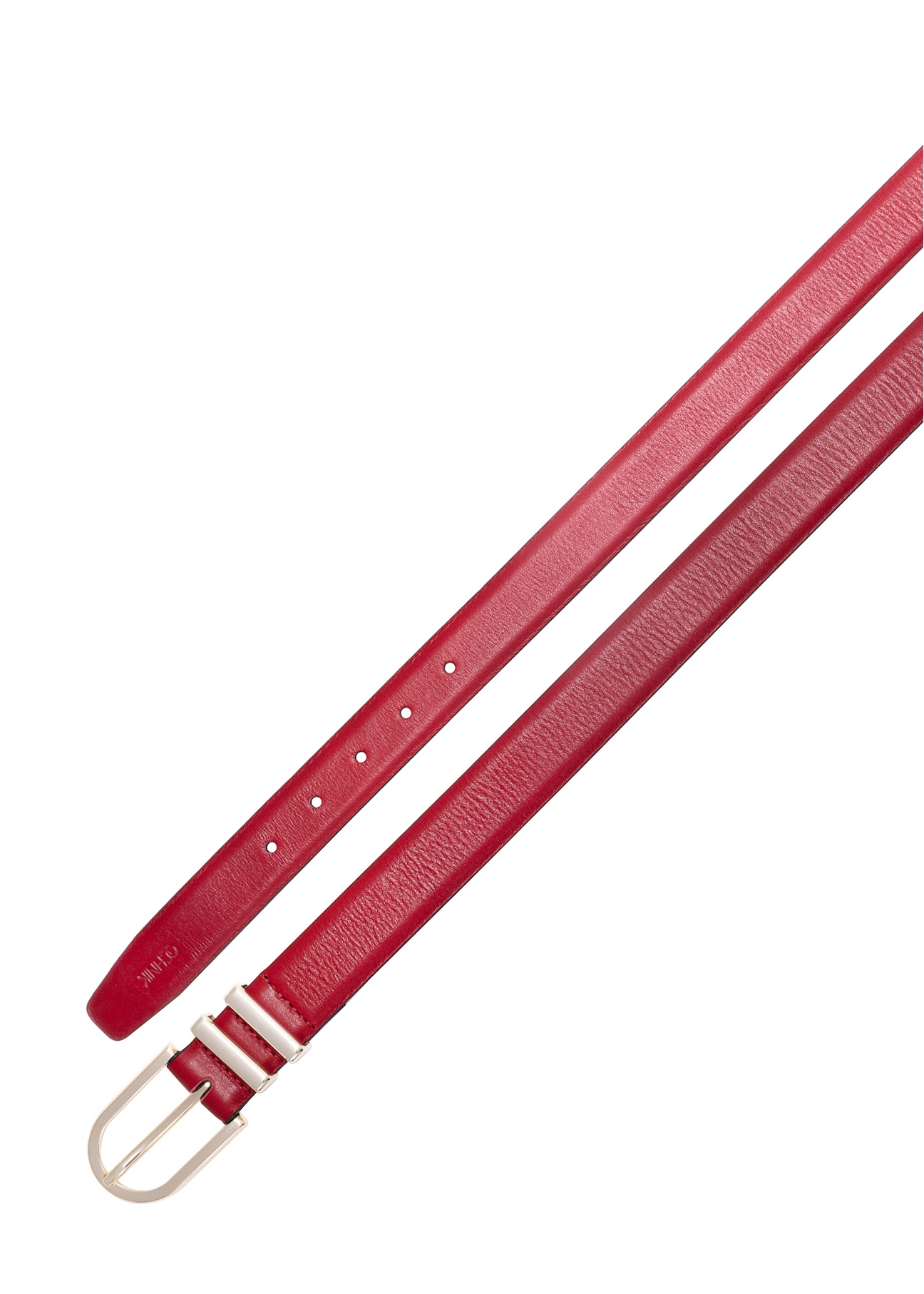 Burgundy women's leather belt PASDS-0159D-49(Z25), top product view on white background.