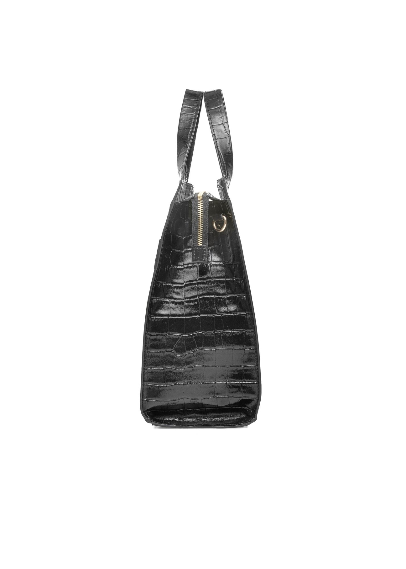 Black large croco leather handbag TORES-1132-9G(Z26) - side view of the product, on a white background.