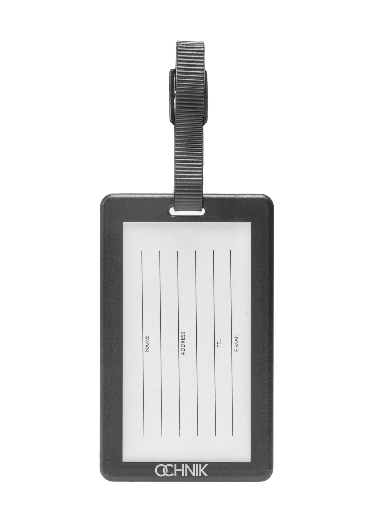 Luggage tag AW-012-0008-42(W25), product back view on white background.