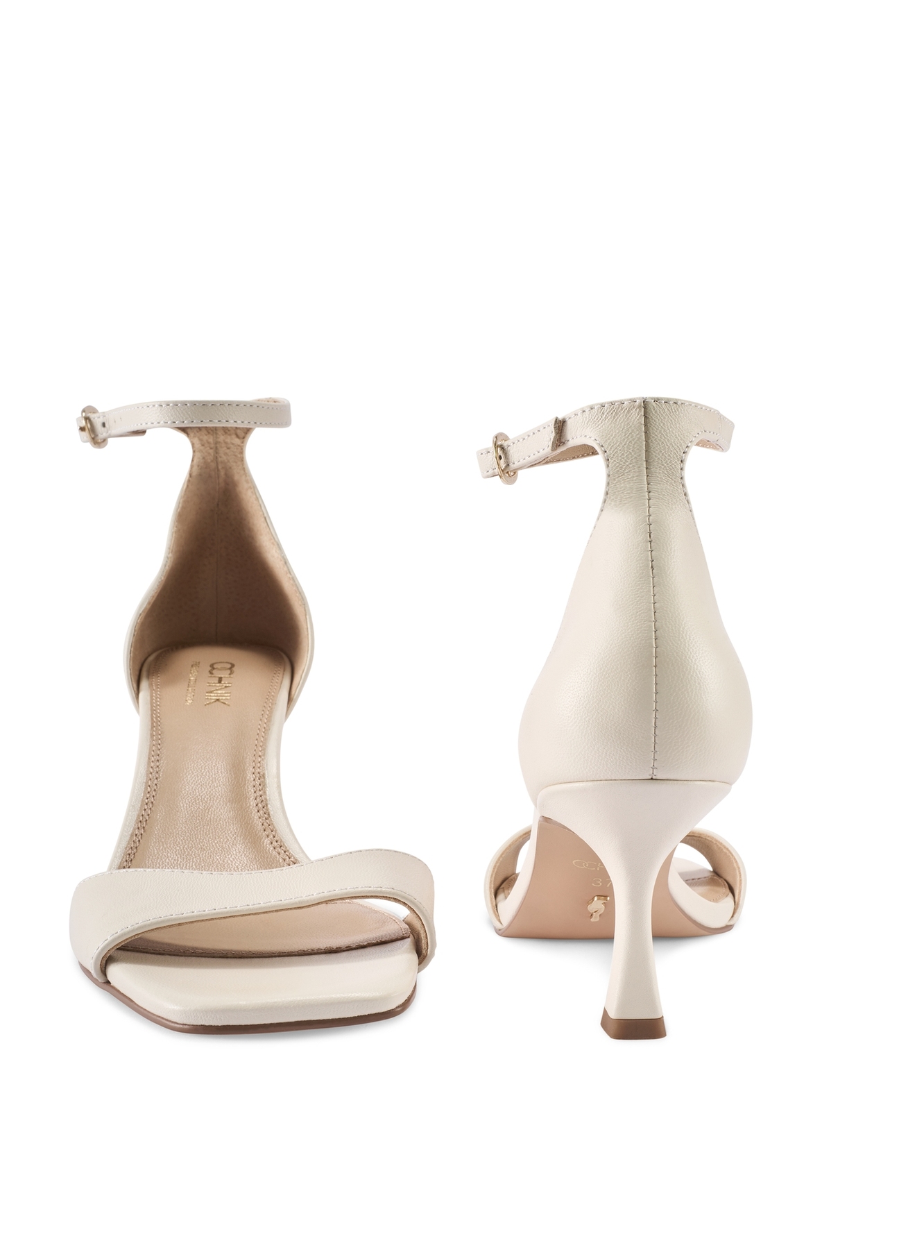 Cream women's high heel sandals BUTYD-1229-0B(W26), front and back product view on white background.