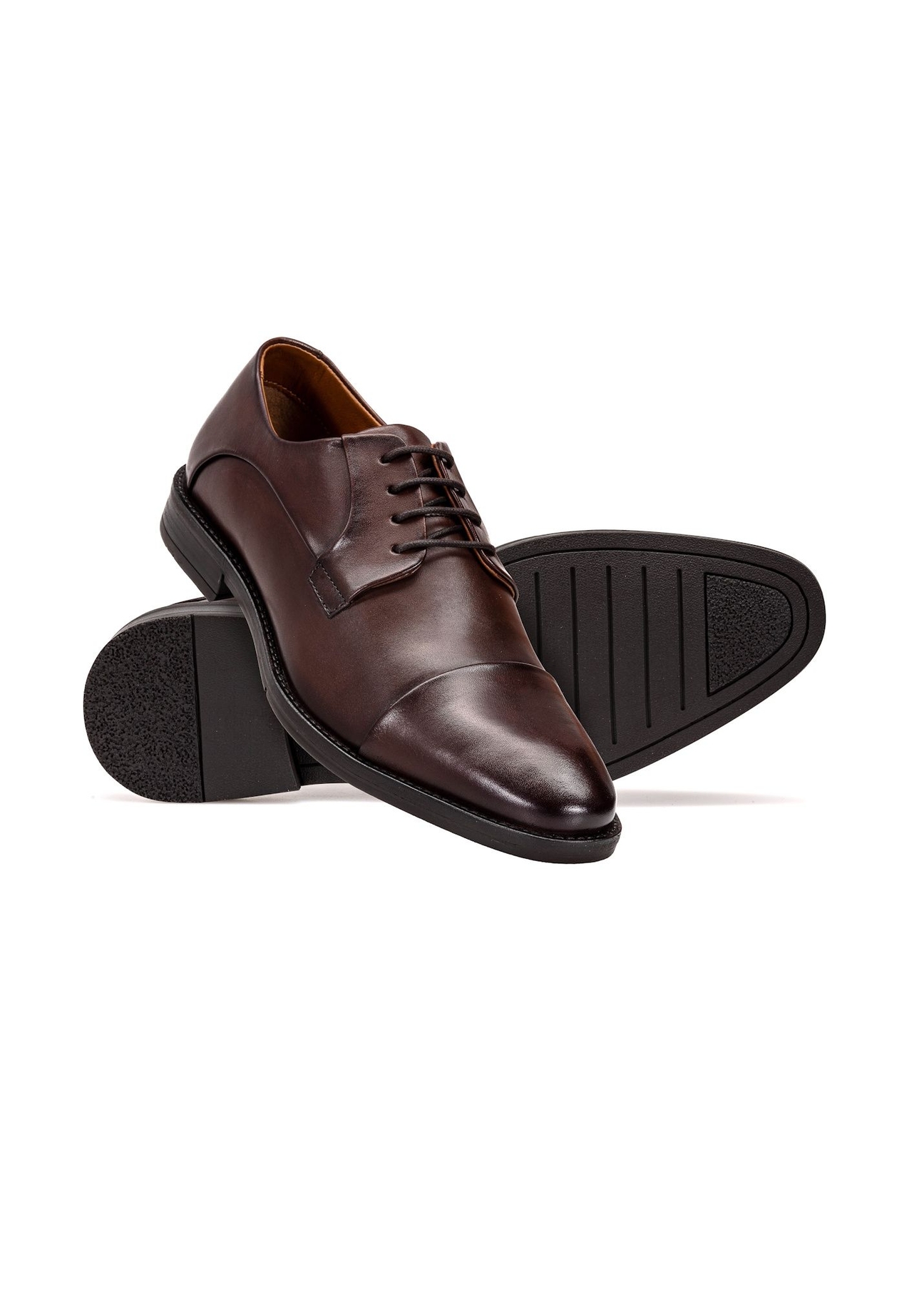Men's brown leather shoes BUTYM-0483-1I(W26), diagonal product view on a white background.