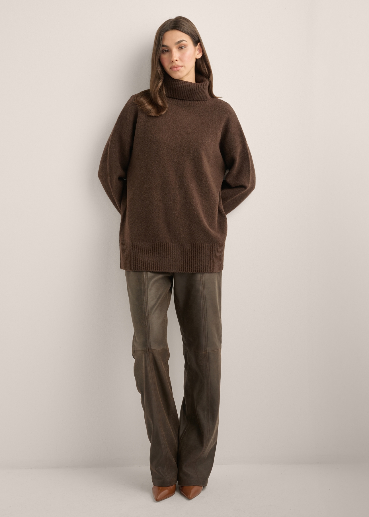 Dark brown women's wool-blend turtleneck SWEDT-0249-1I(Z26)
