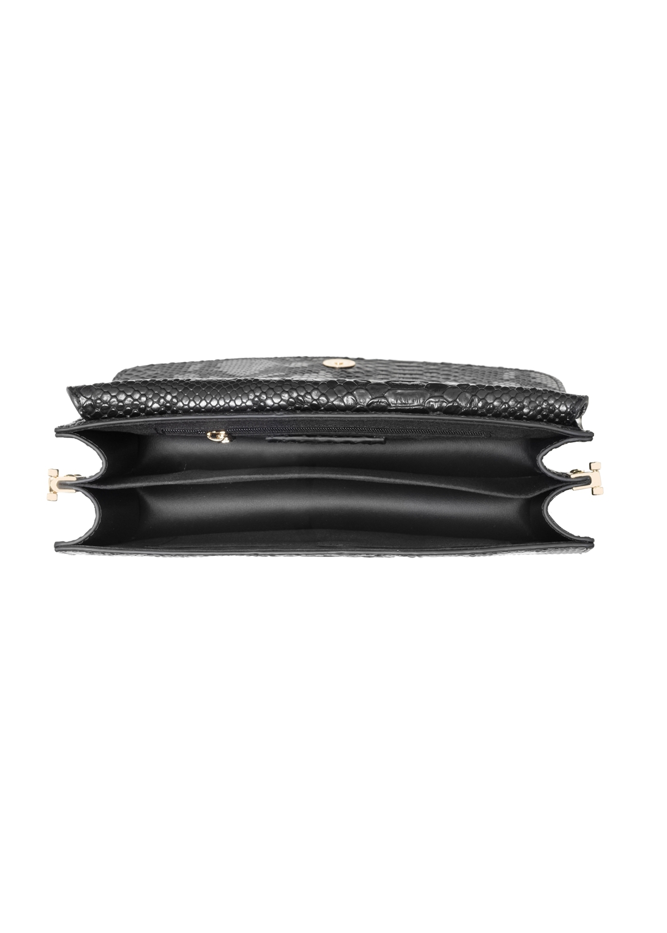 Black women's shoulder bag TOREC-1081-98(Z25), visible interior of the product, photo on a white background.