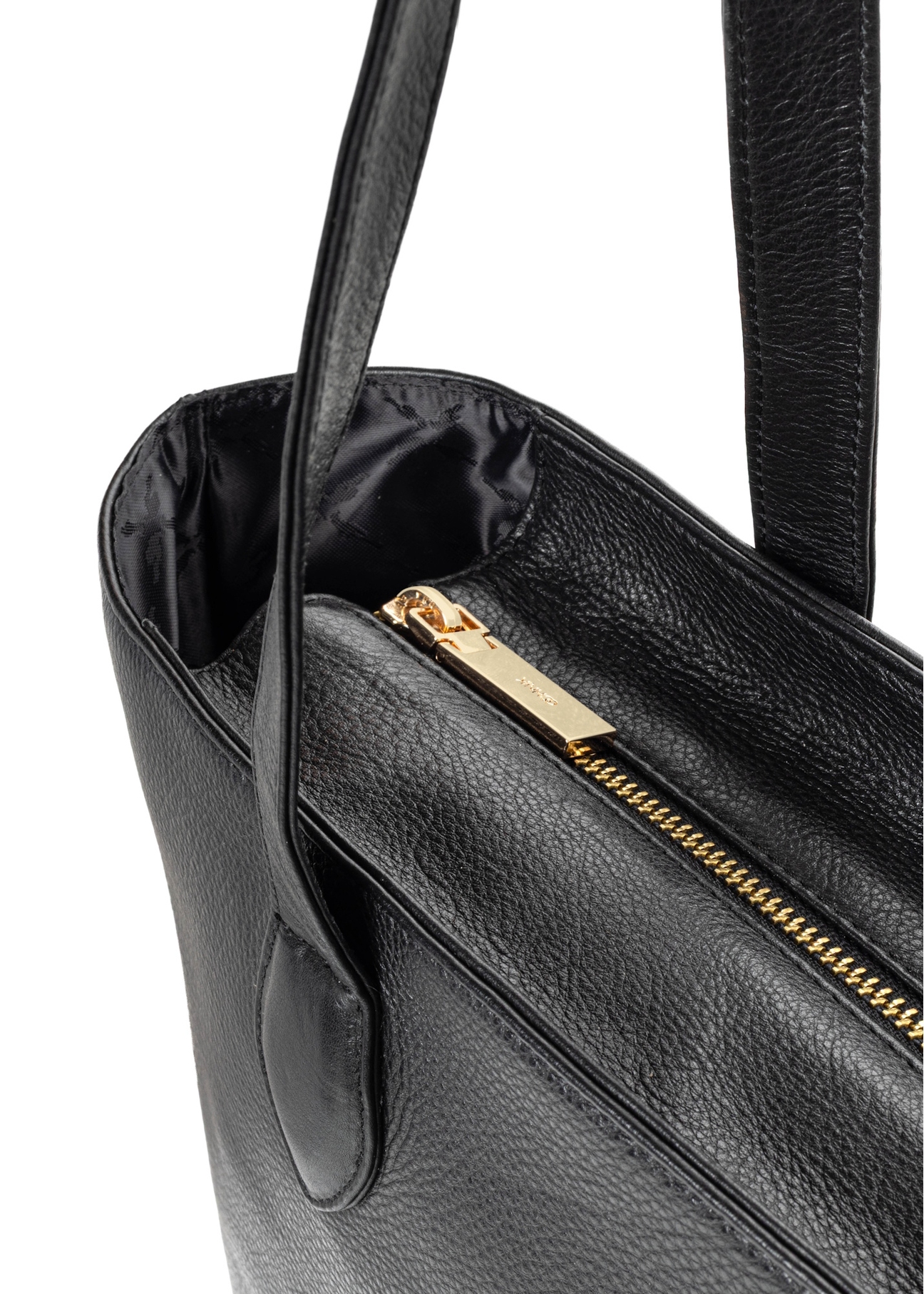 Black leather shopper bag TORES-1312-99(Z26), close-up of the product detail on a white background.