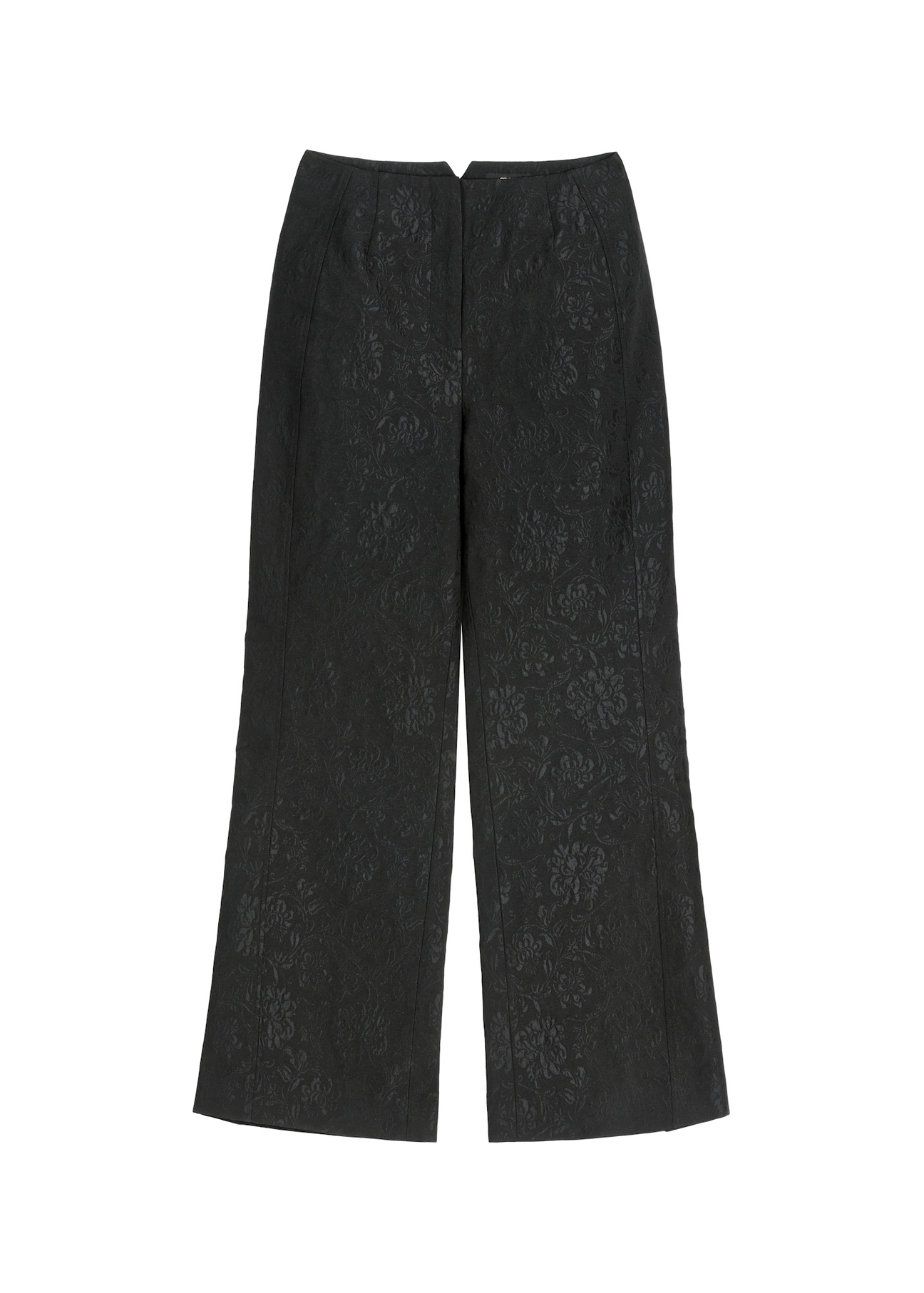 Black floral wide leg pants SPODT-0127-99(Z26) - front product view, on a white background.