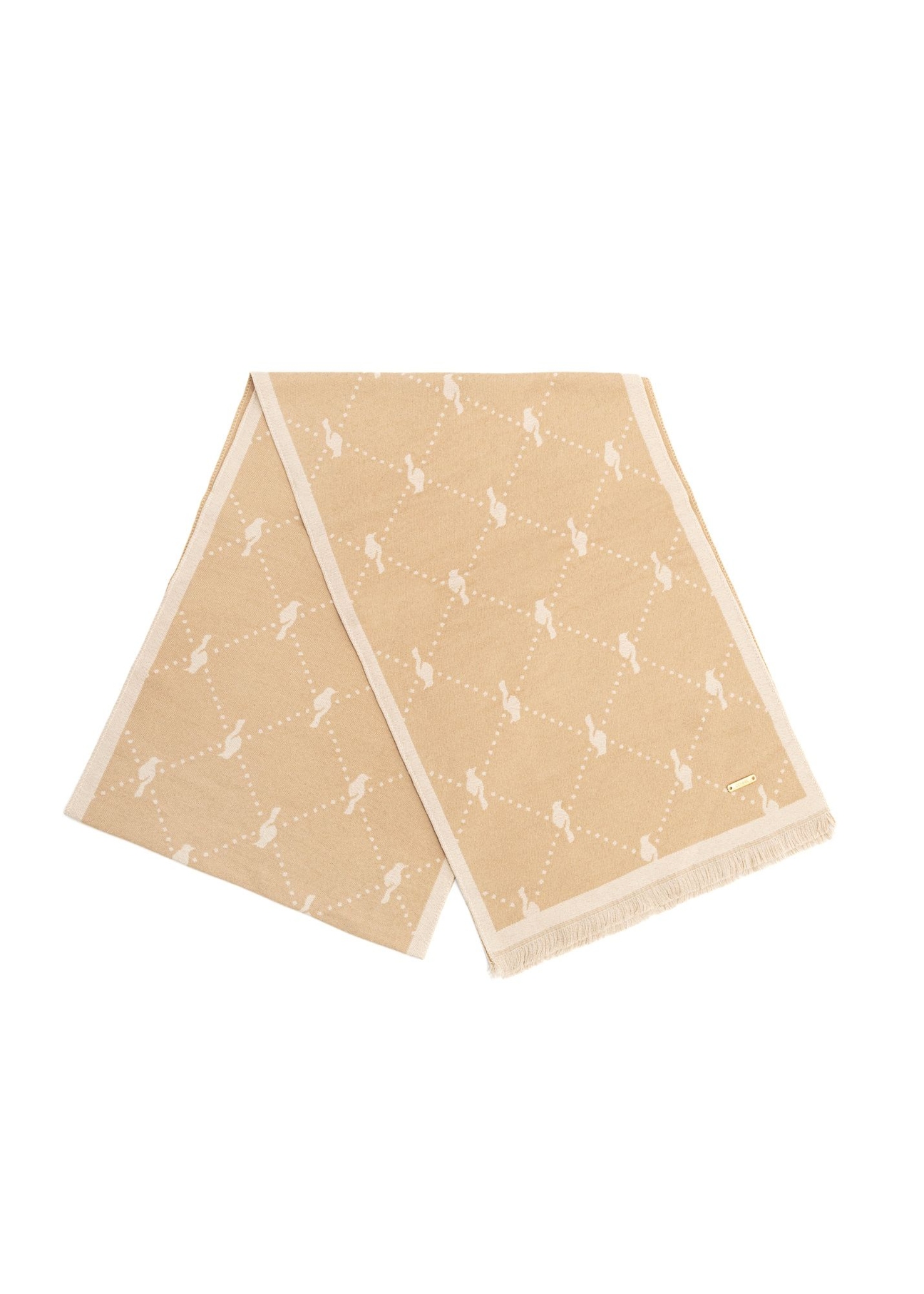 Double-sided beige women's scarf SZADT-0158-82(Z25), view of the folded product on a white background.