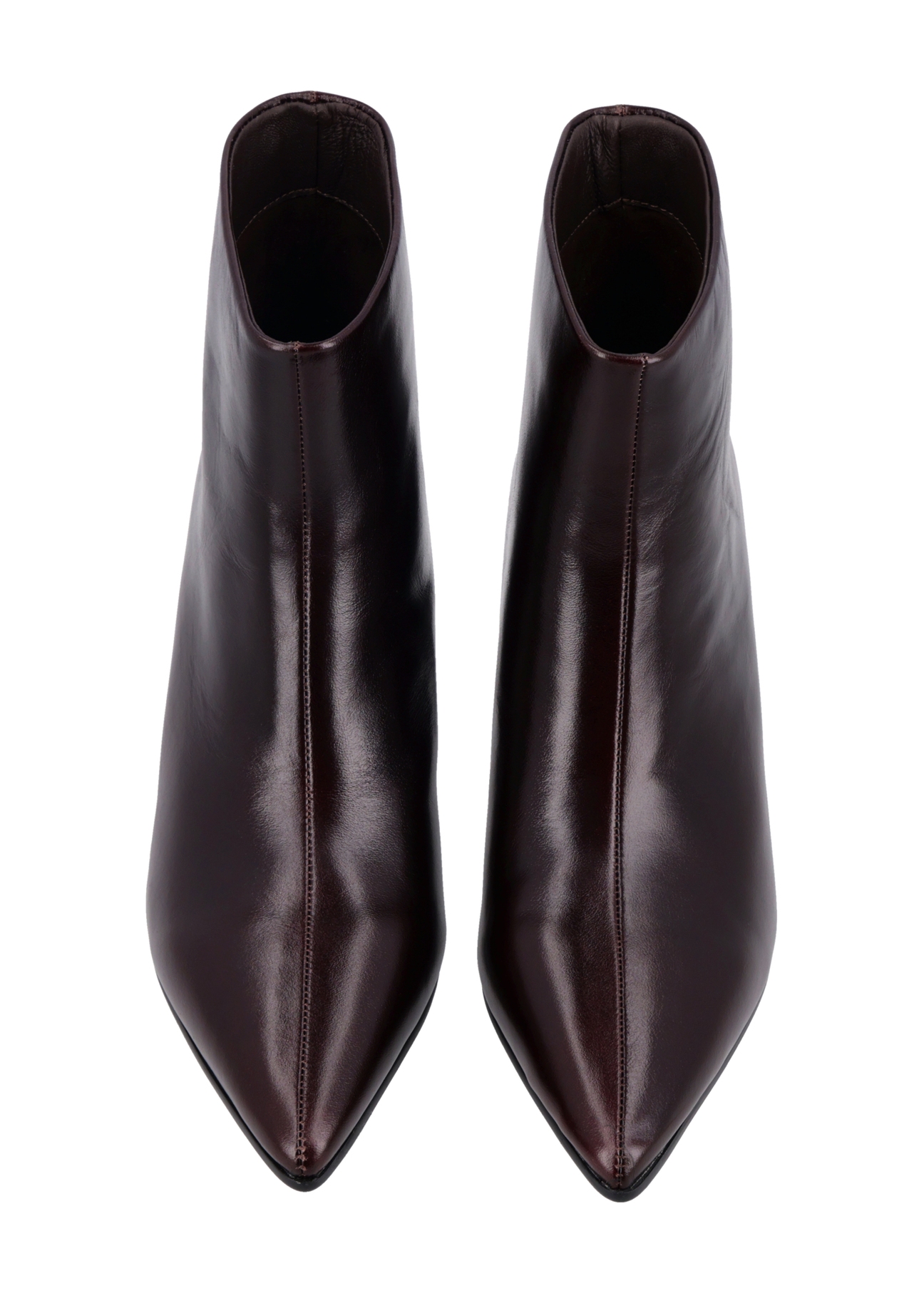 Women's leather ankle boots in burgundy color BUTYD-1338-4E(Z26) - product view from above, on a white background.