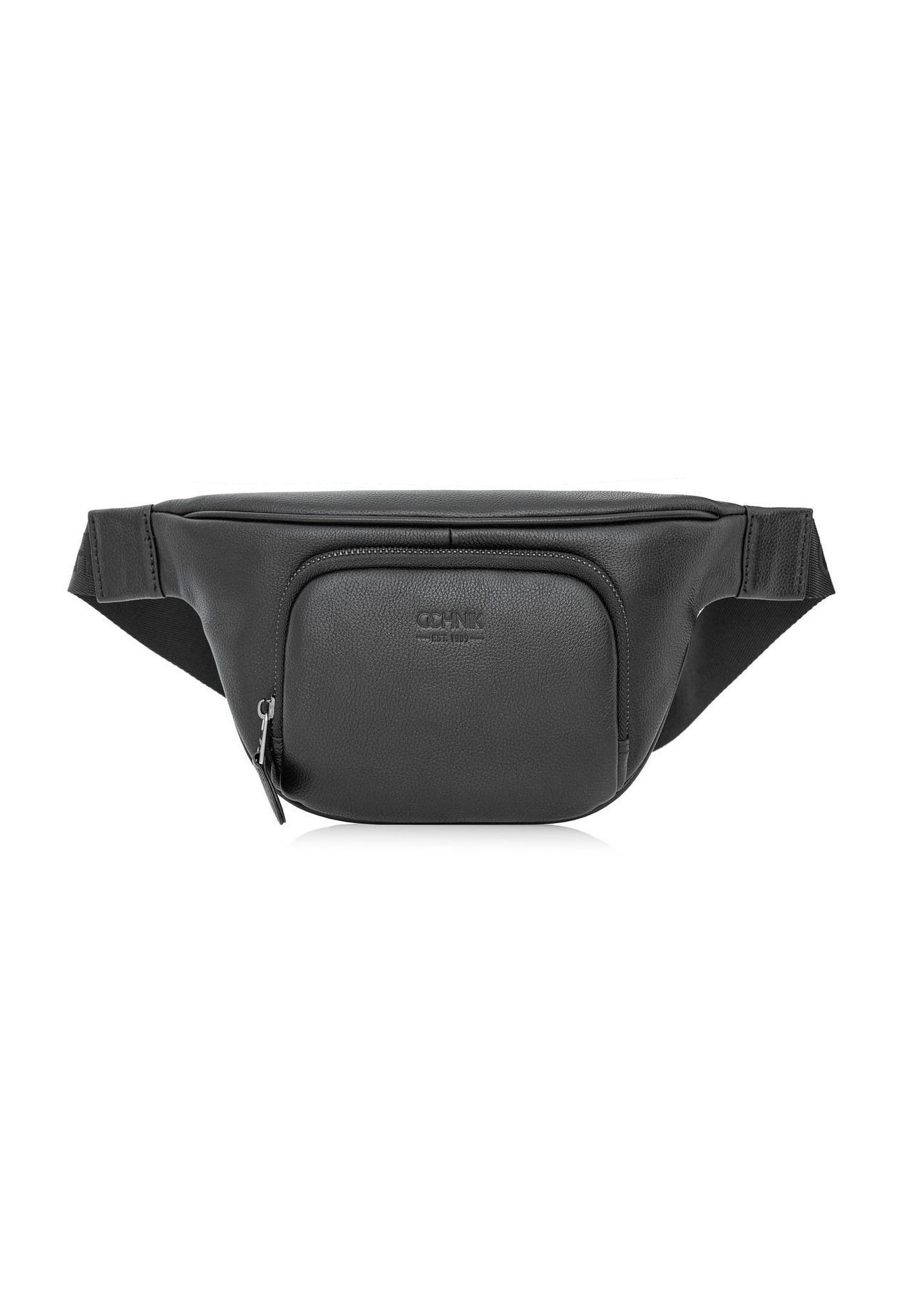 Men's black leather waist bag TORMS-0280R-9I(W26) - front product view, on white background.