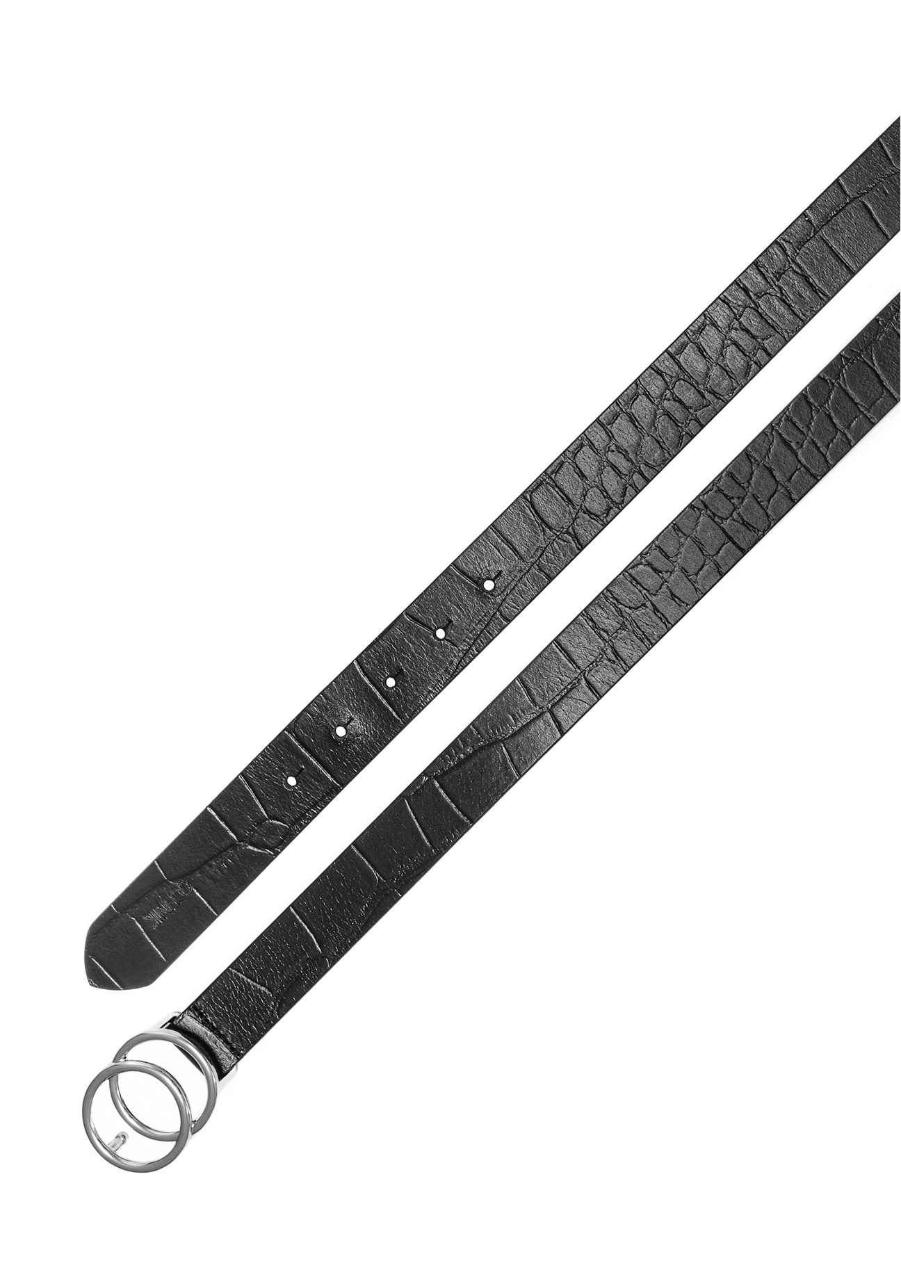 Black women's belt with croco motif PASDS-0172E-99(Z25), product view from above on white background.
