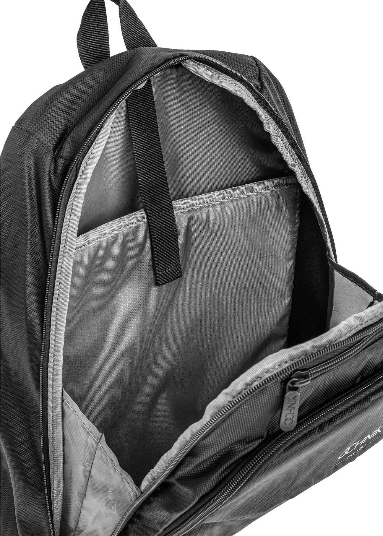Men's black backpack with laptop pocket TORMN-0264C-99(Z25), product view inside on white background.