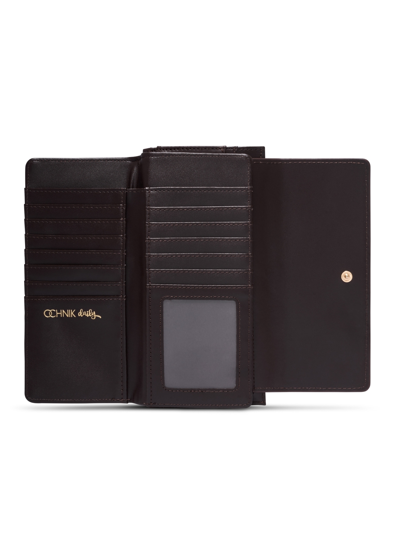 Large brown women's wallet with monogram POREC-0347A-1I(Z26), product view inside on white background.