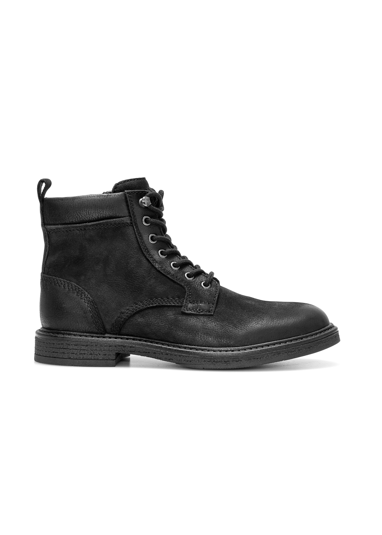 Black suede men's ankle boots BUTYM-0516-98(Z25) side product view on white background.