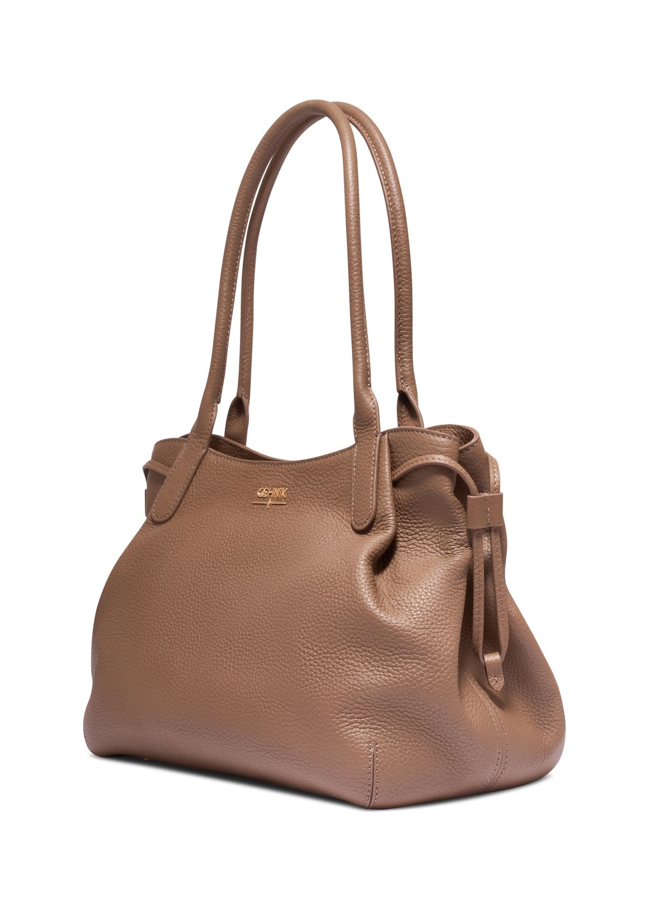 Dark beige leather shopper bag TORES-1360-1K(Z26) - diagonal product view, on a white background.