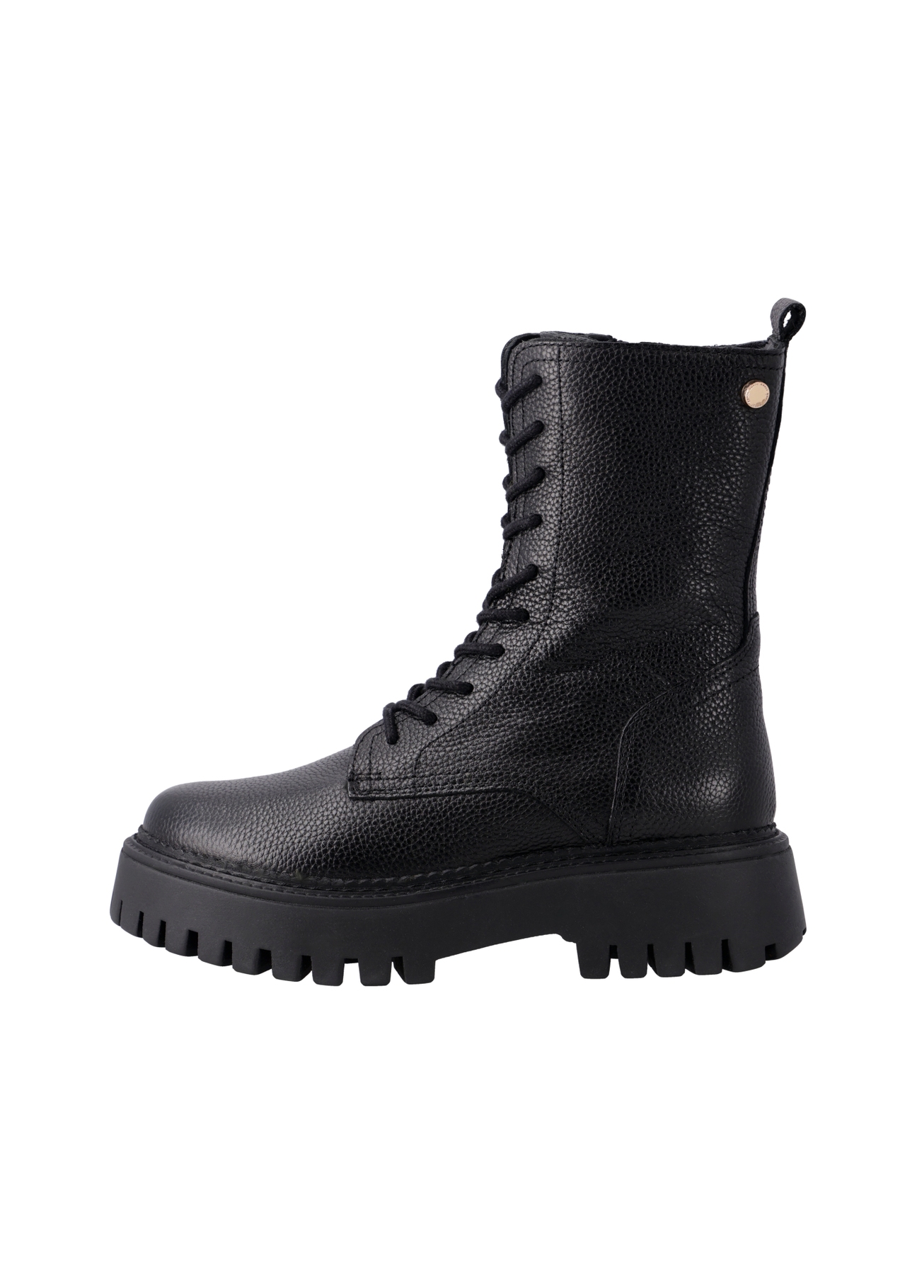Black women's leather ankle boots BUTYD-1004-99(Z26) – side view of the product on a white background.
