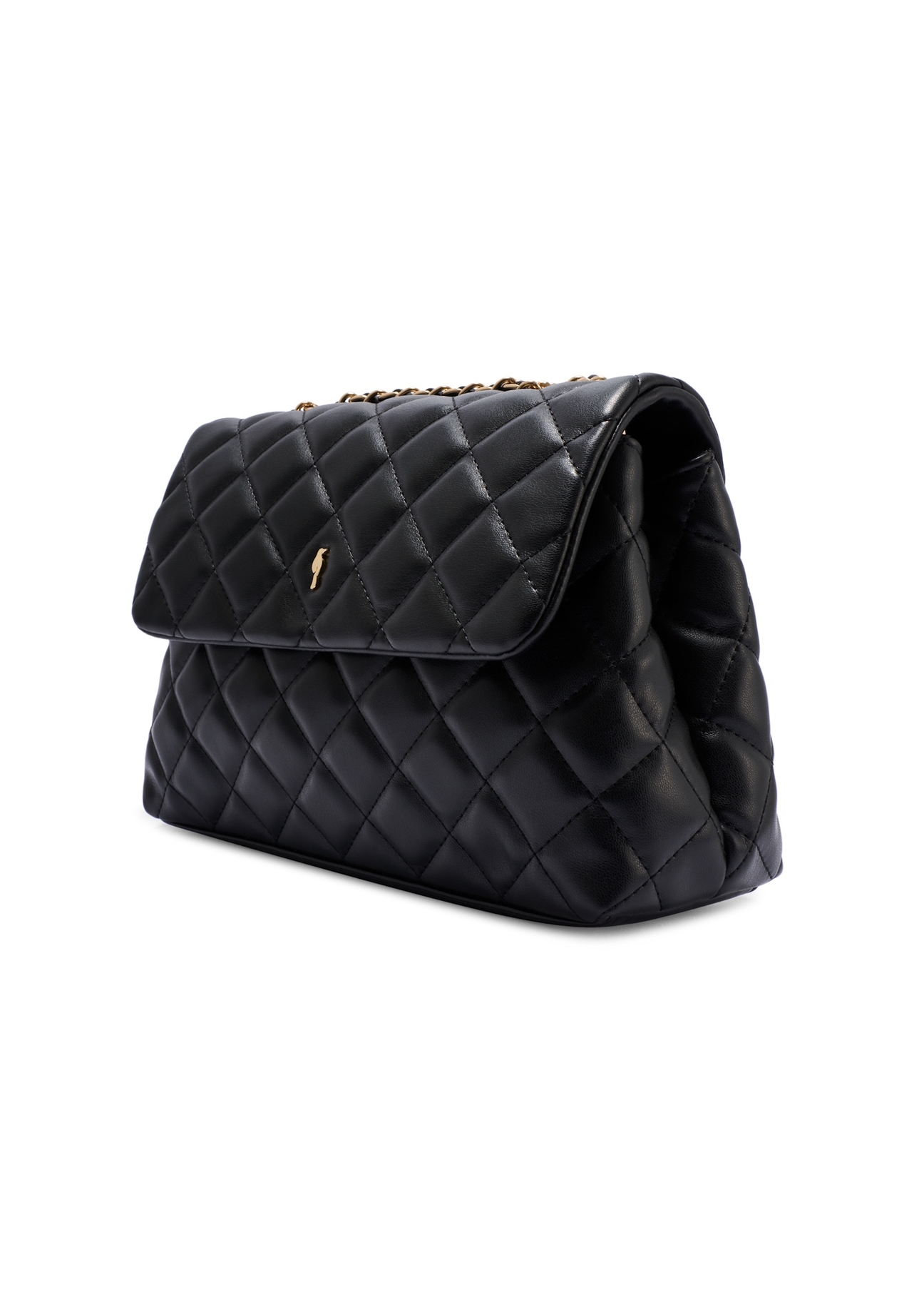 Black quilted women's handbag on a chain TOREC-1117-99(W26), diagonal product view on a white background.