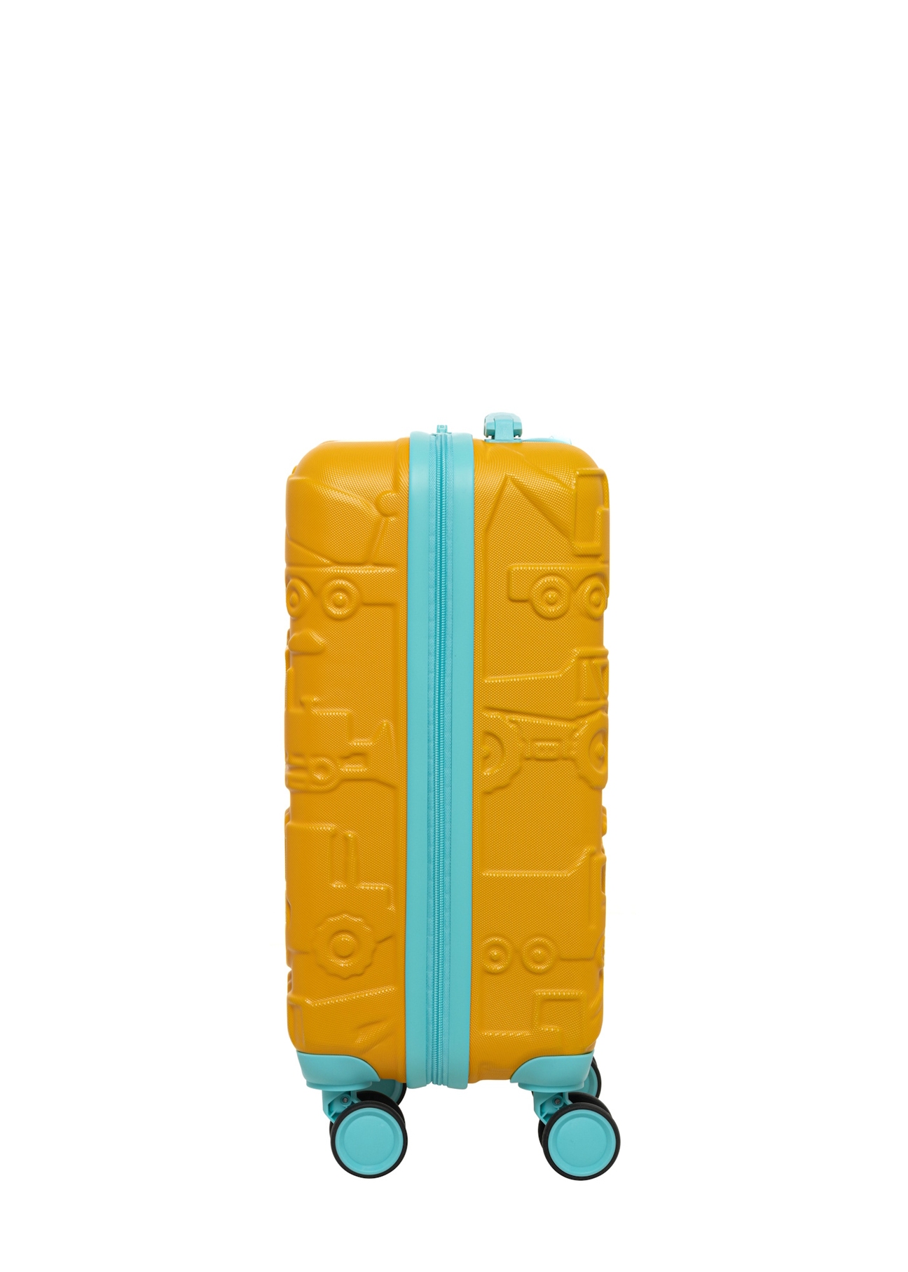 Small orange suitcase on wheels WALAB-0087-3B-18(W26), side view of the product on a white background.