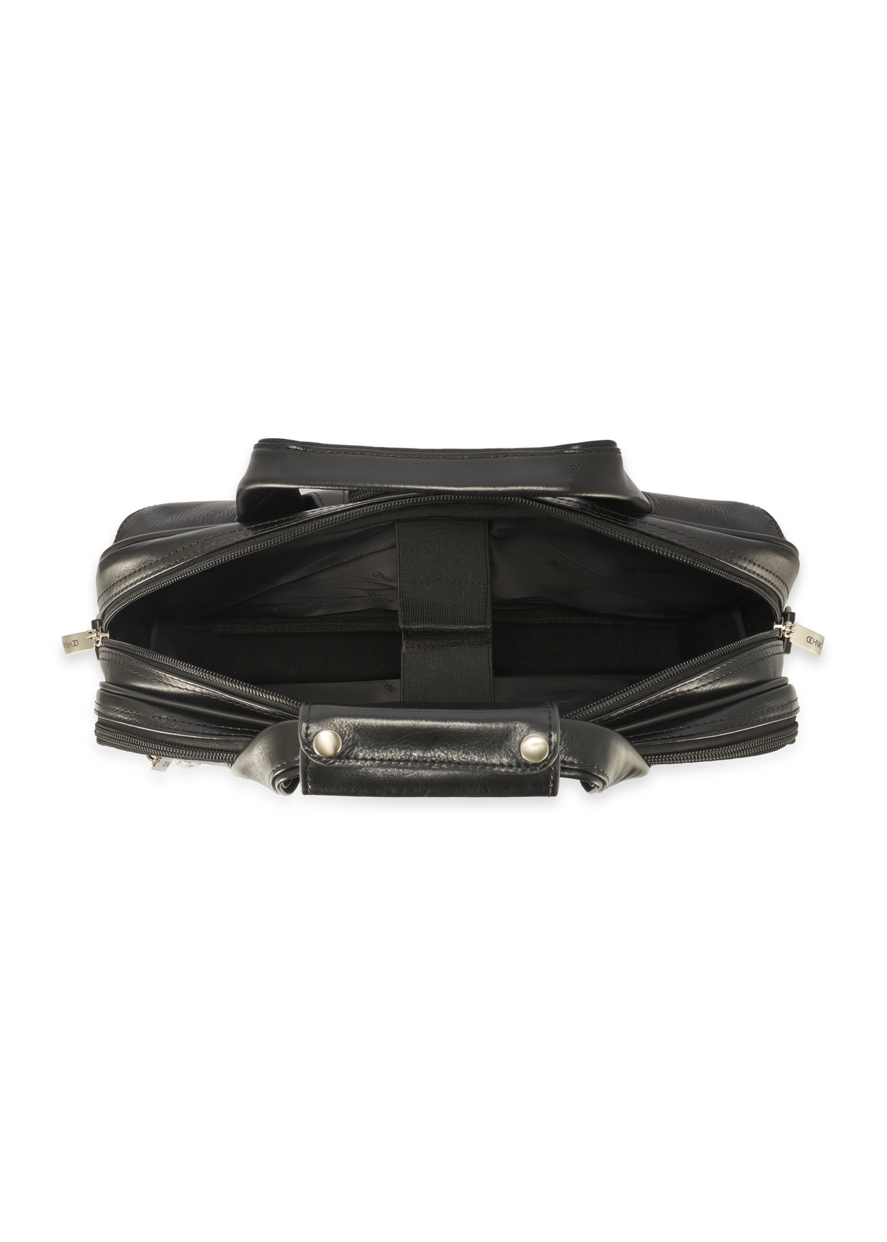 Black leather men's bag TORMS-0483-99(Z25), product view from the inside on a white background.
