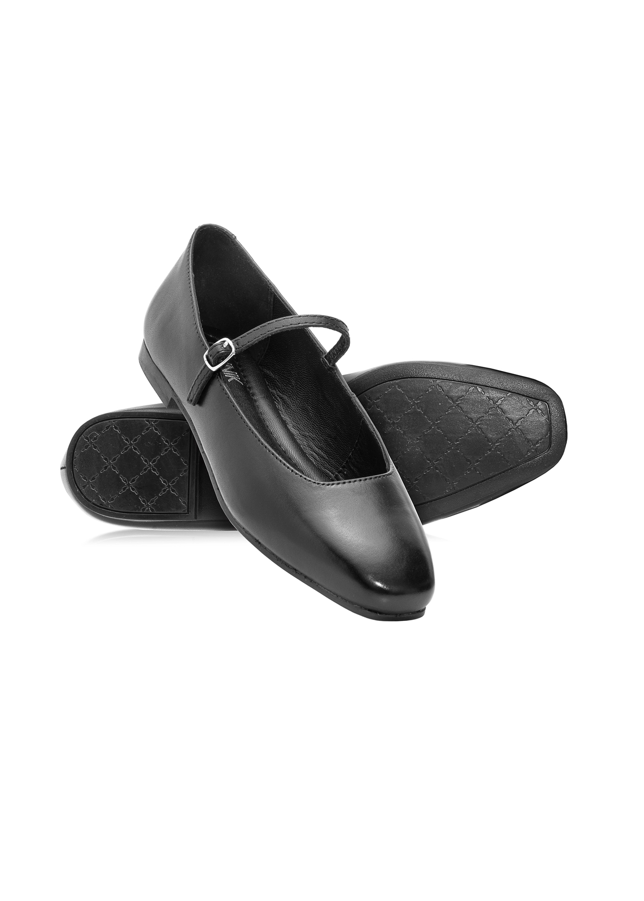 Women's black leather ballet flats BUTYD-1205-99(Z25), product view from the top and bottom on a white background.