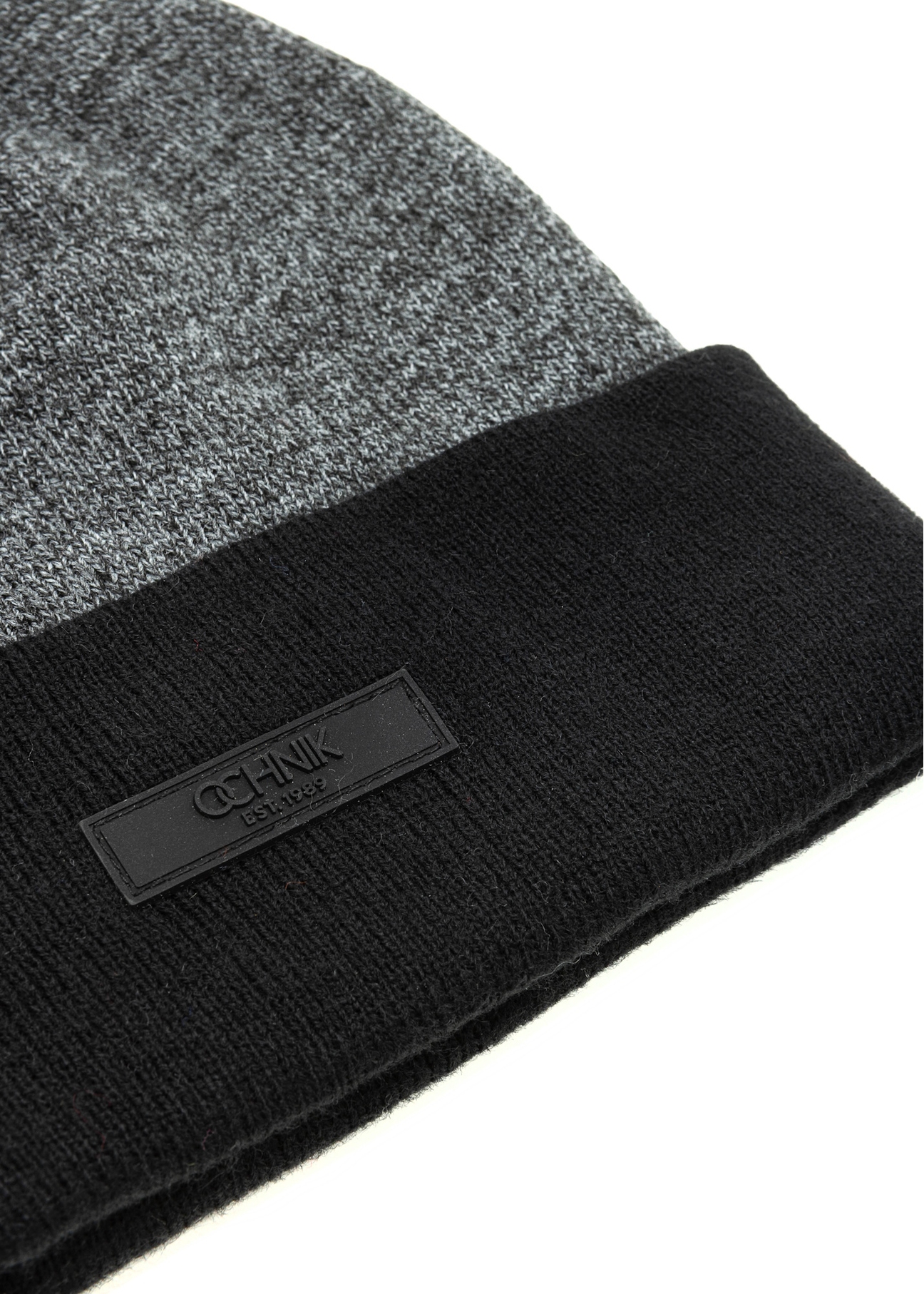 Men's gray winter hat CZADT-0082-95(Z 25), product view from the front on a white background.