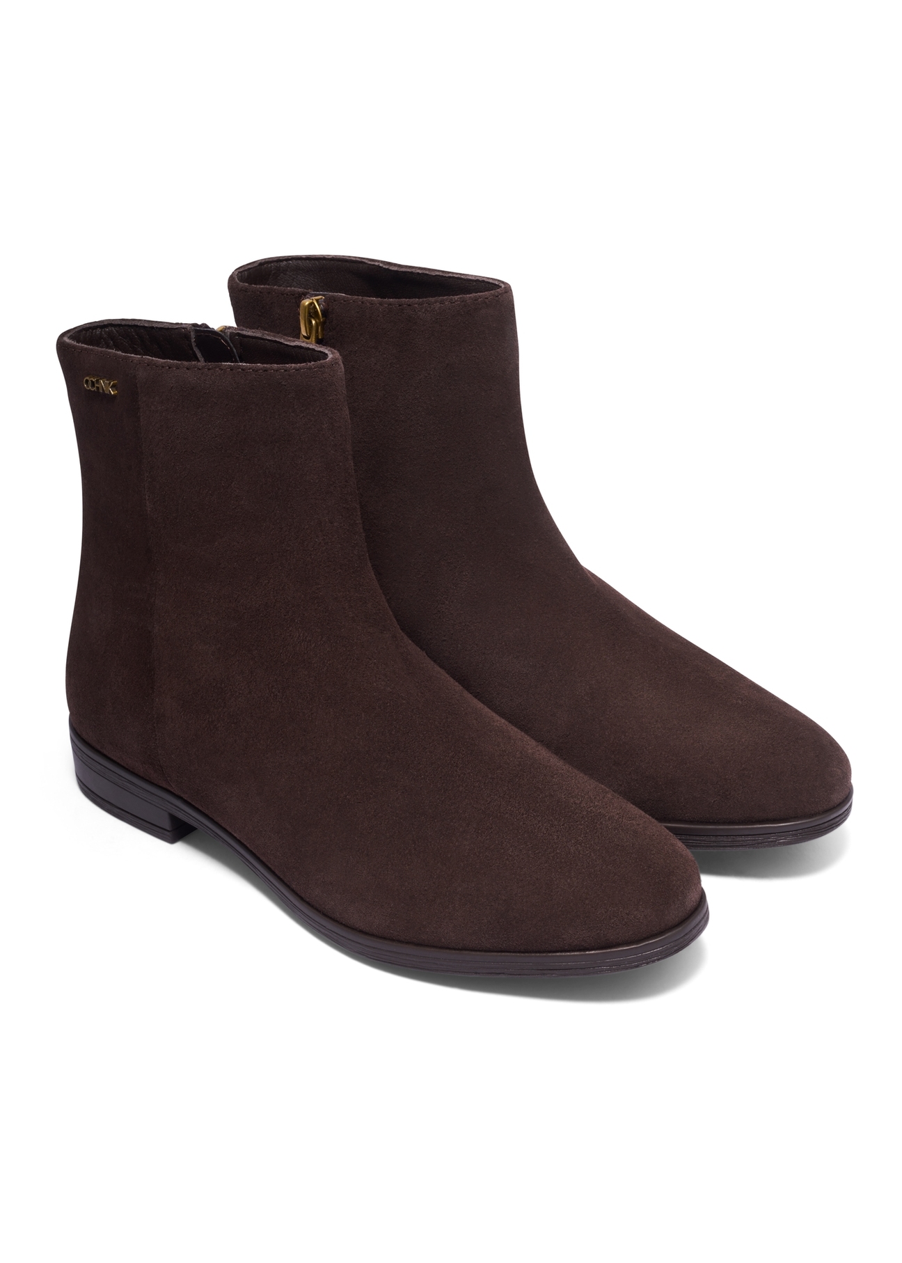 Dark brown suede women's ankle boots BUTYD-1193-1I(Z26), angled product view on a white background.