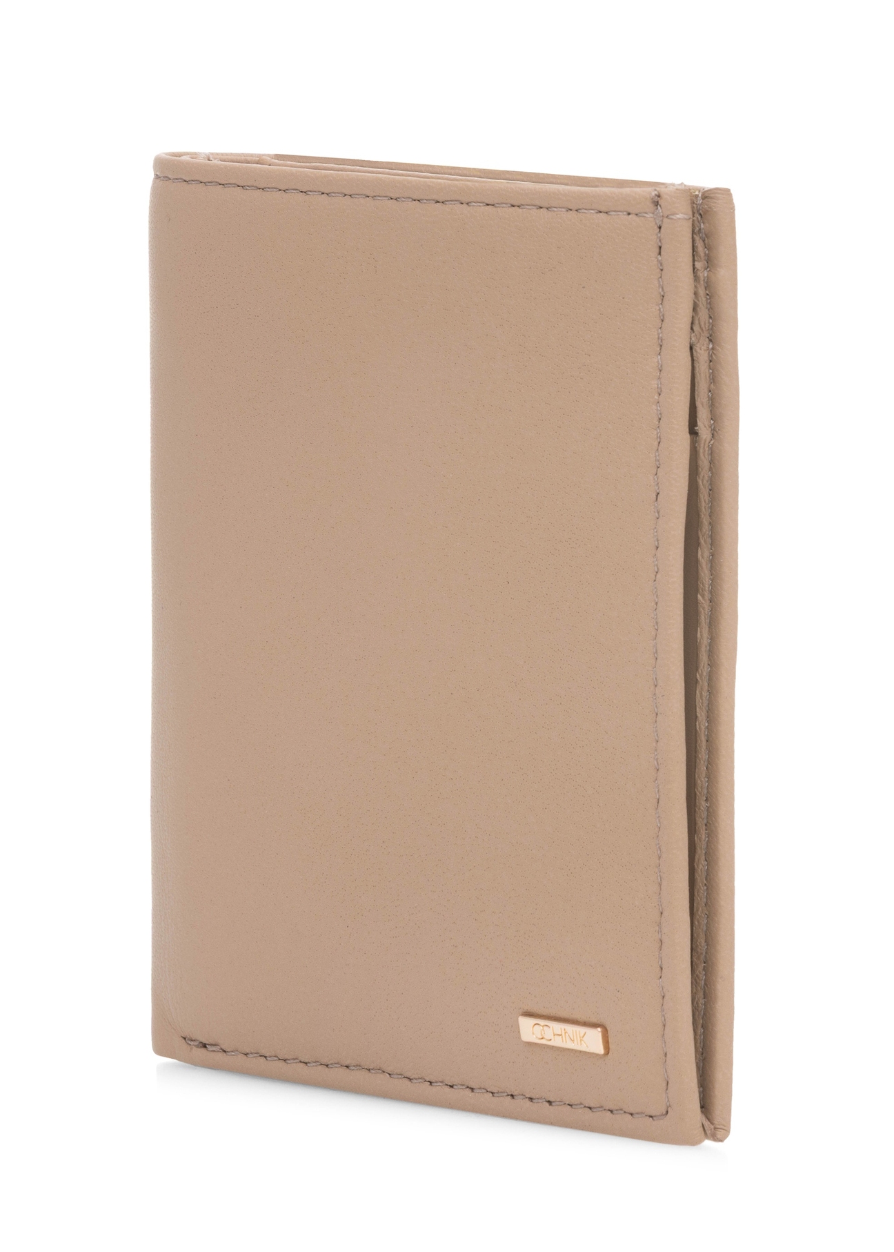 Small beige leather women's wallet PORES-0947-81(W25), diagonal view of the product on a white background.