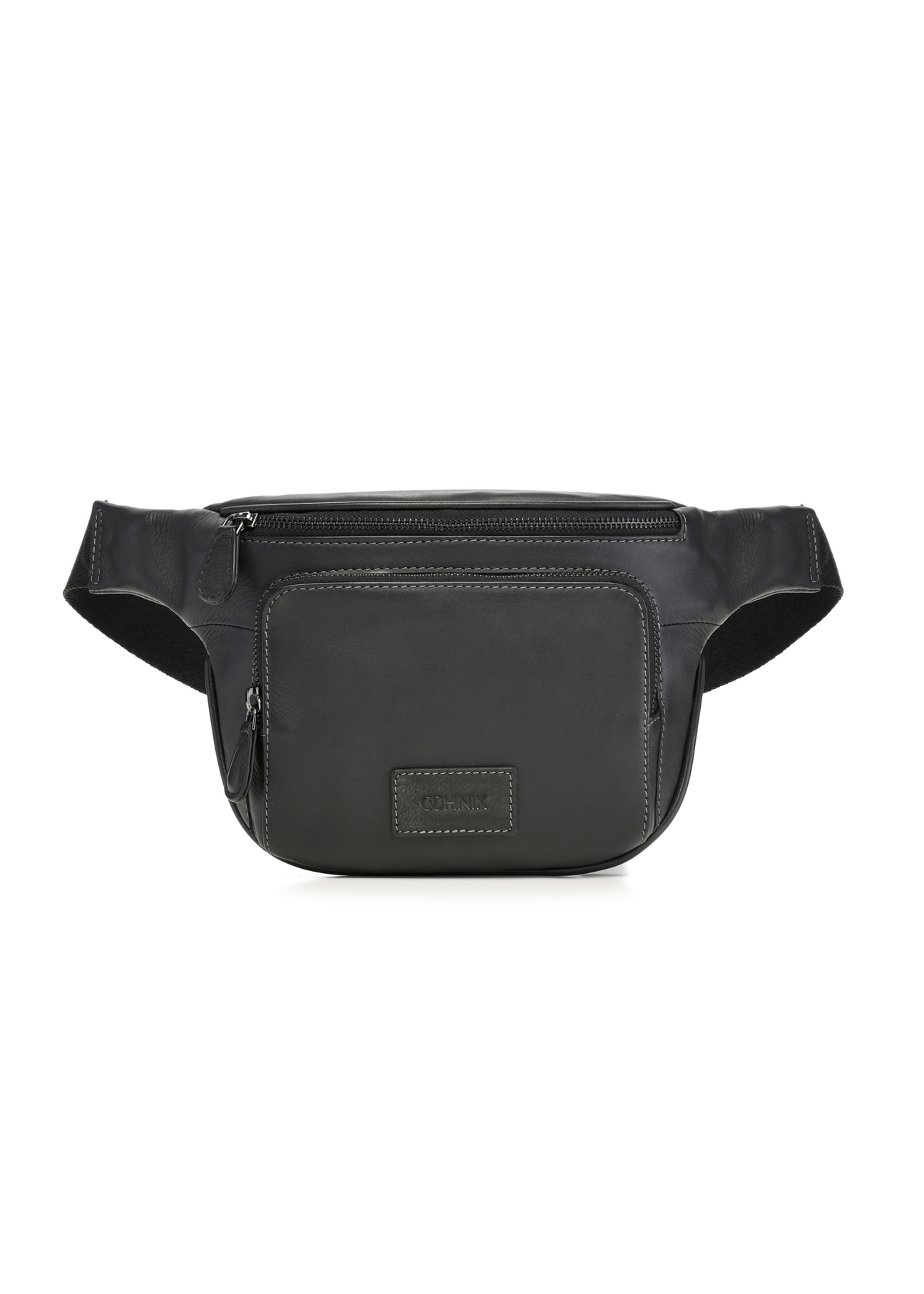 Men's black leather waist bag TORMS-0529-99(Z26) - front product view, on a white background.