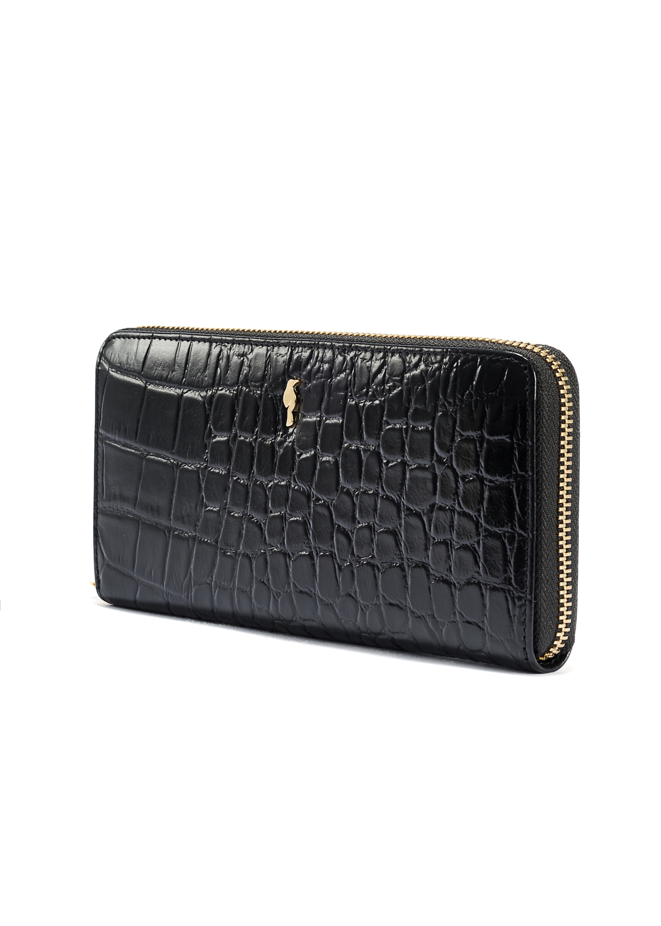 Large black leather women's wallet croco PORES-0955-99(W25)