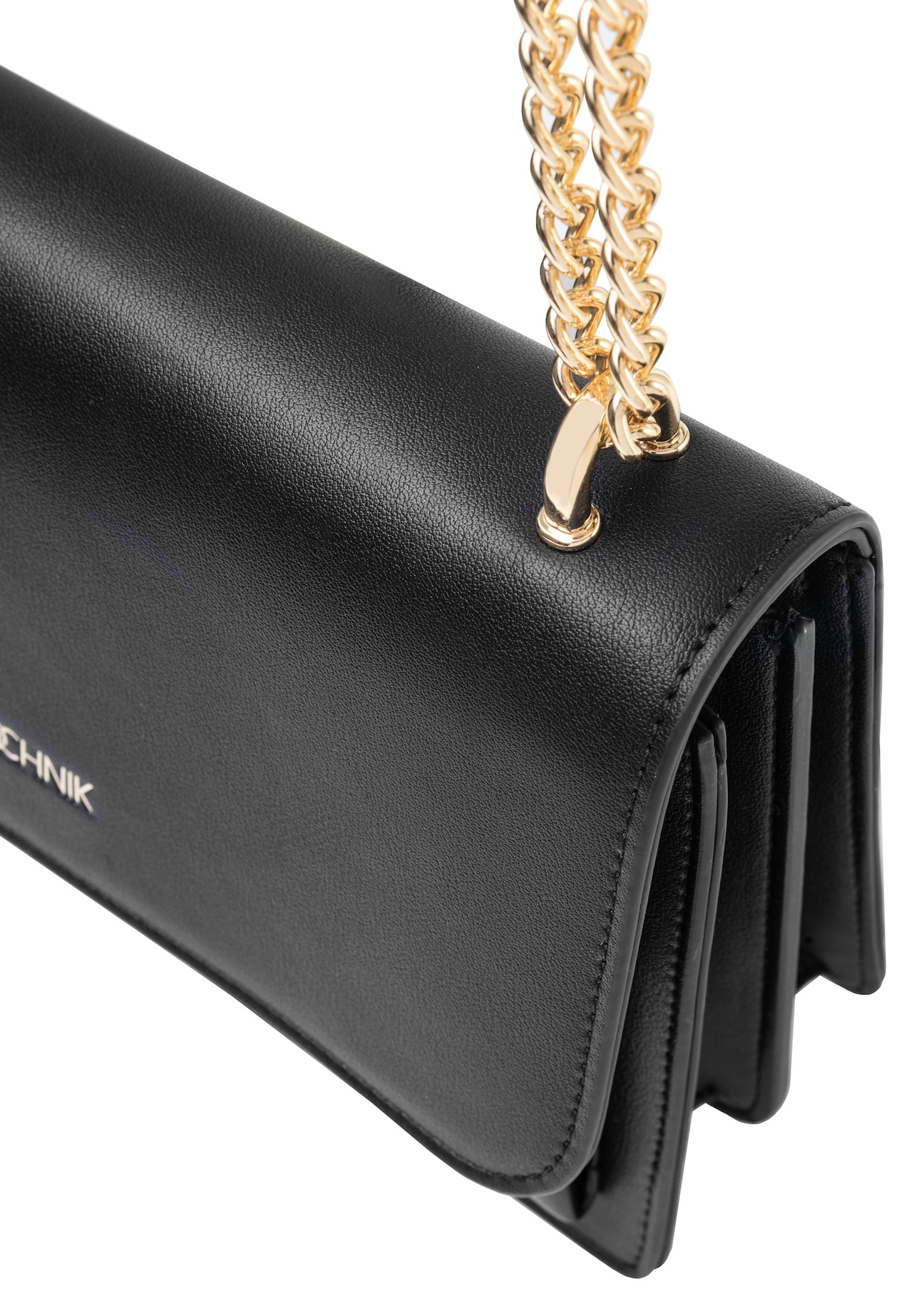 Black women's handbag on a chain TOREC-1100-99(Z25), close-up of a detail on a white background.