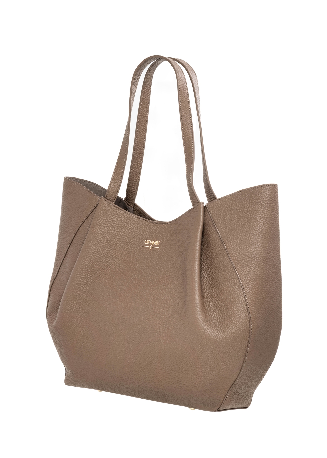 Women's leather shopper bag in cool beige color TORES-1358-1K(Z26), diagonal product view on a white background.