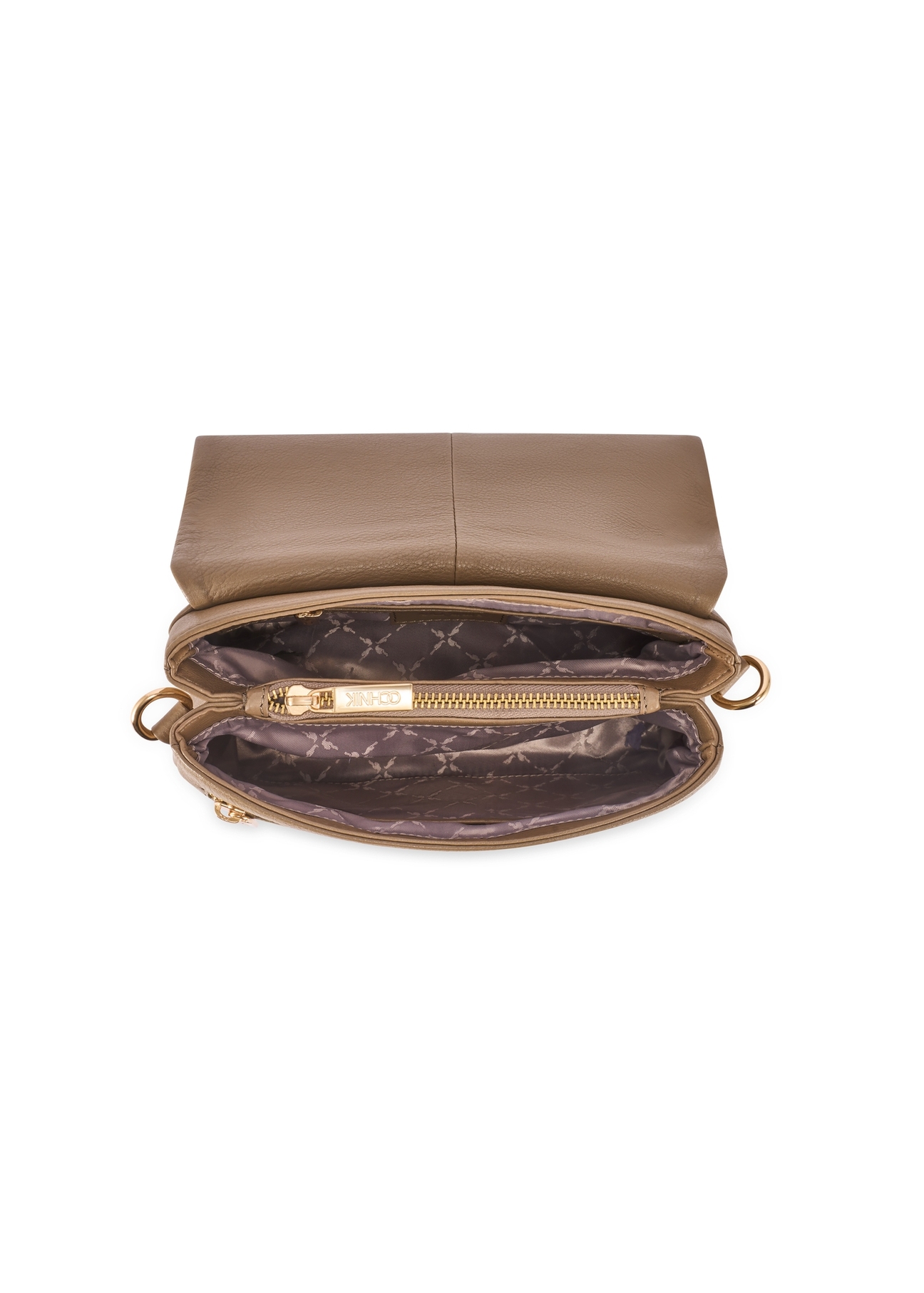 Dark beige leather women's handbag TORES-0911F-1K(W26) - product view from above, on a white background.