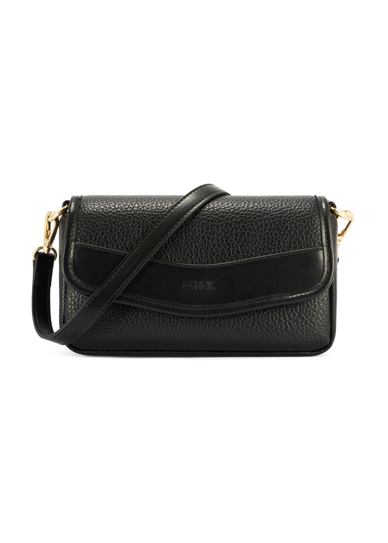 Small black women's handbag TOREC-1163-99(W26), product view from the front on a white background.