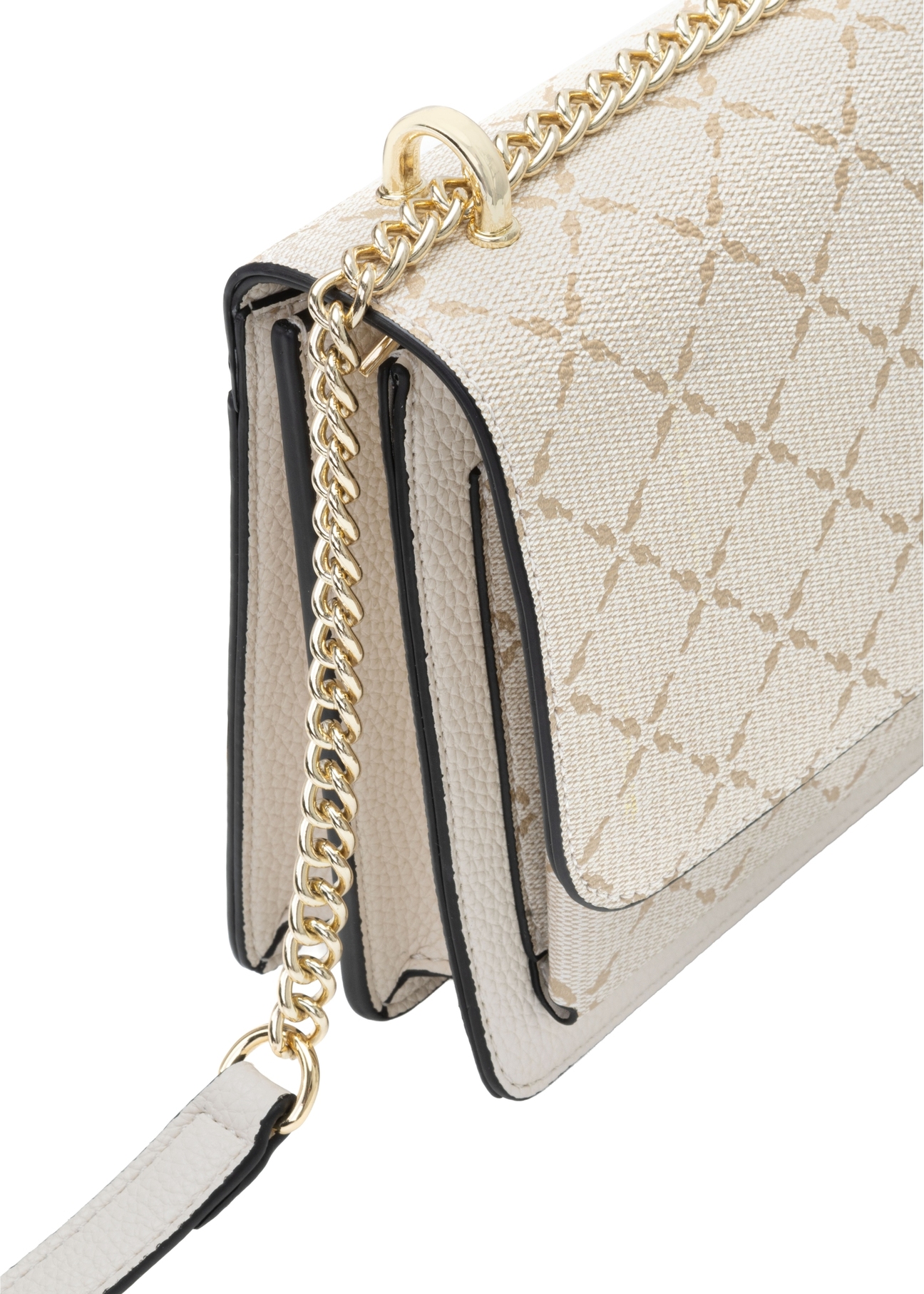 Cream women's messenger bag with monogram TOREC-1156-0P(W26), close-up of the product detail on a white background.