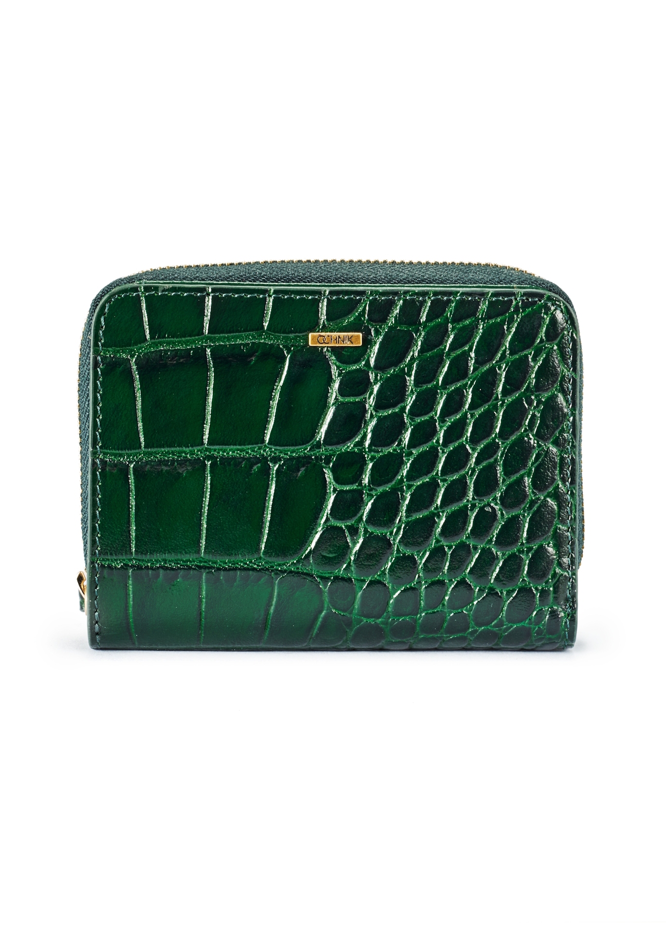 Green croco women's leather wallet PORES-0952-51(W25) - front product view on white background.