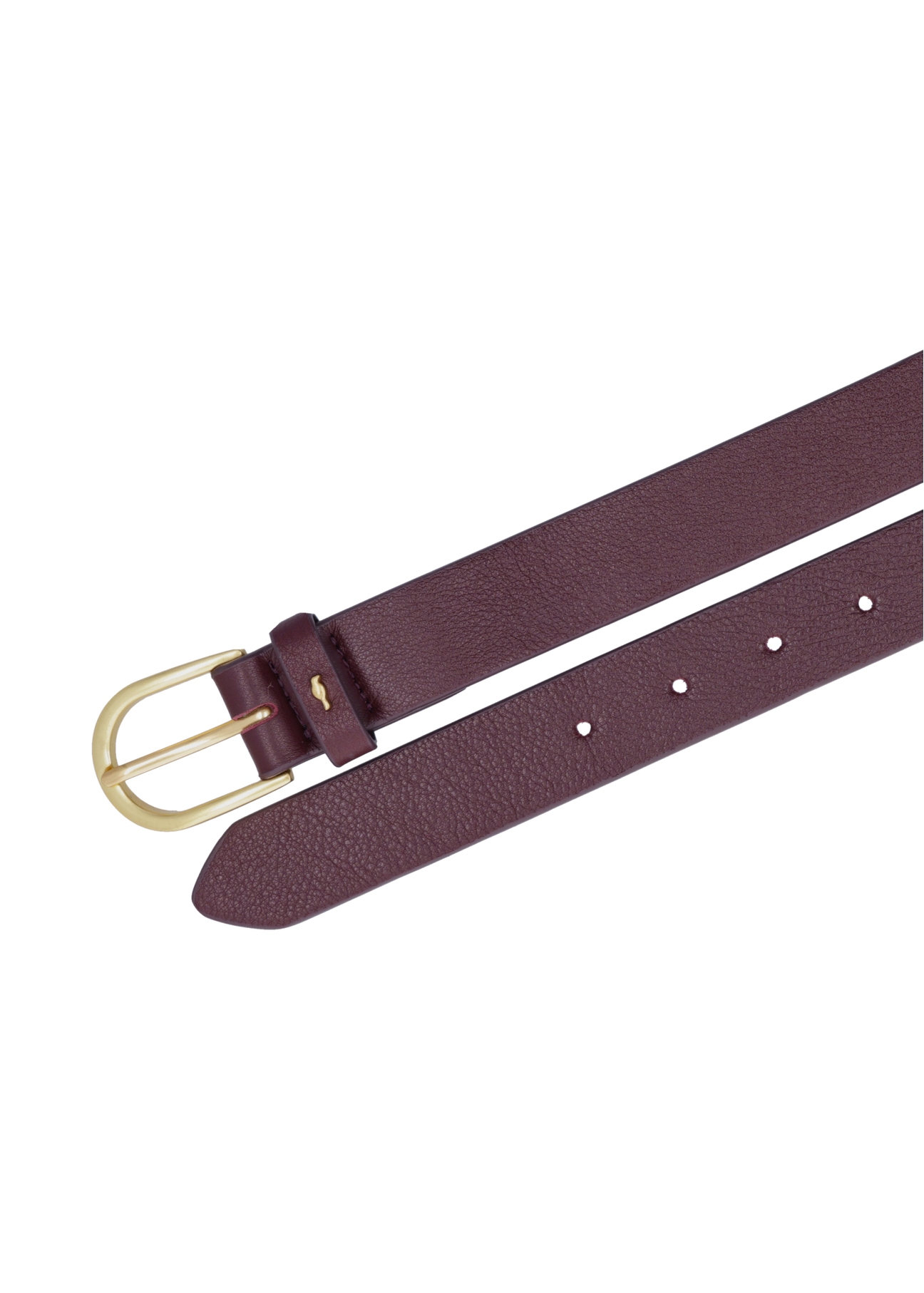 Burgundy women's leather belt PASDS-0345-4D(Z26), top product view on white background.