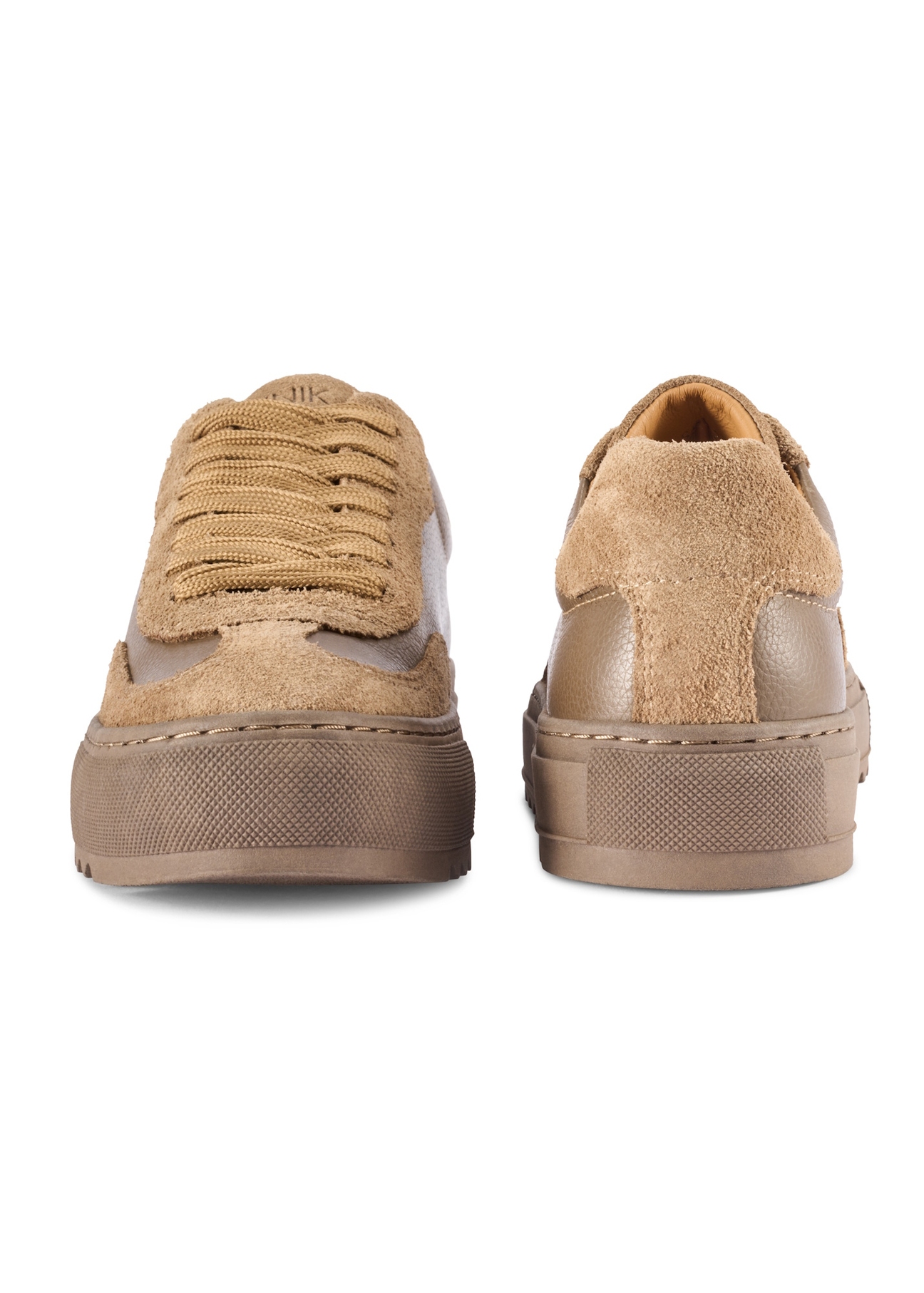 Women's leather sneakers in cool beige color BUTYD-1260-1K(W26), front and back view of the product on a white background.
