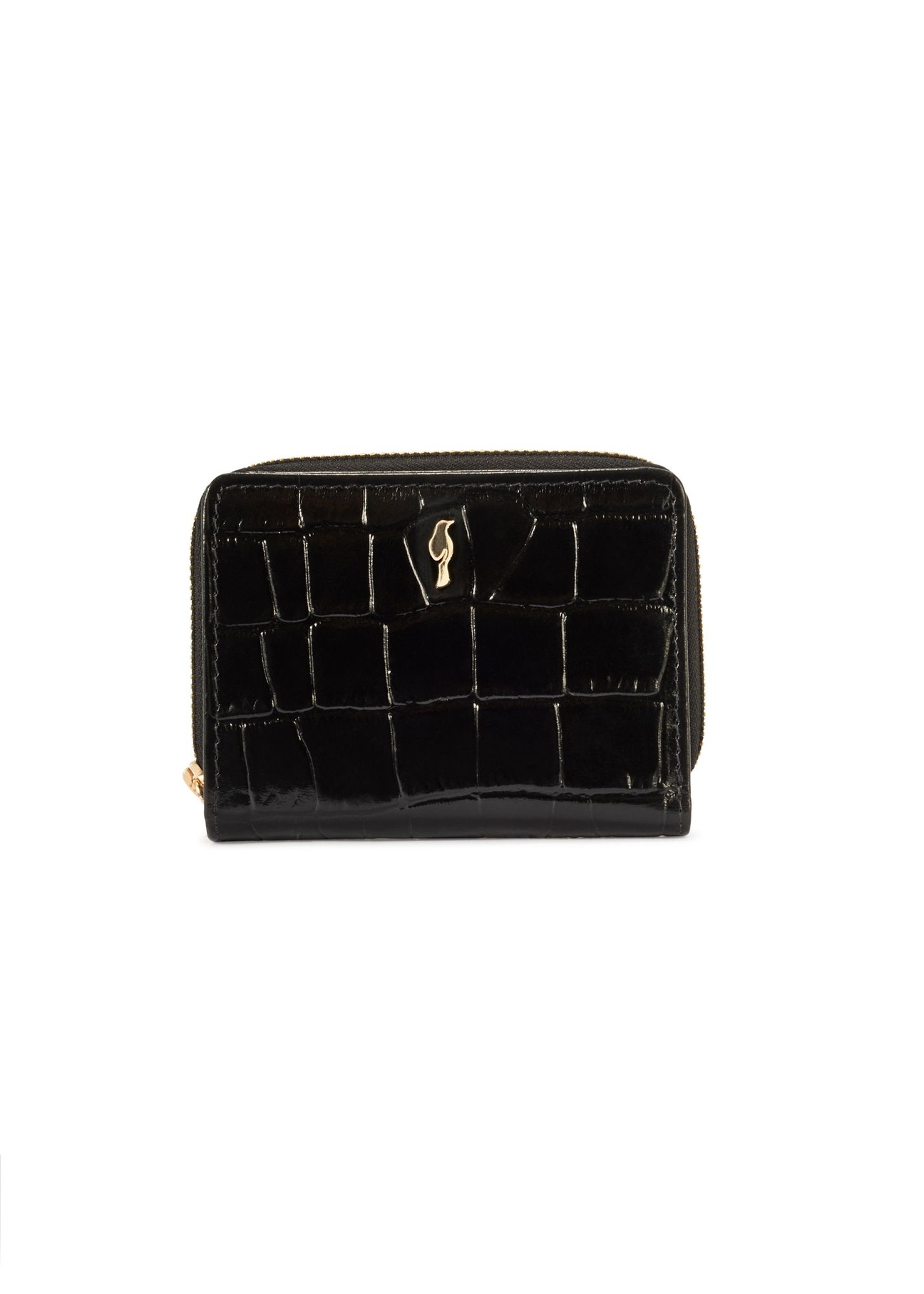 Black women's croco wallet PORES-0888-9G(W26), front product view on white background.