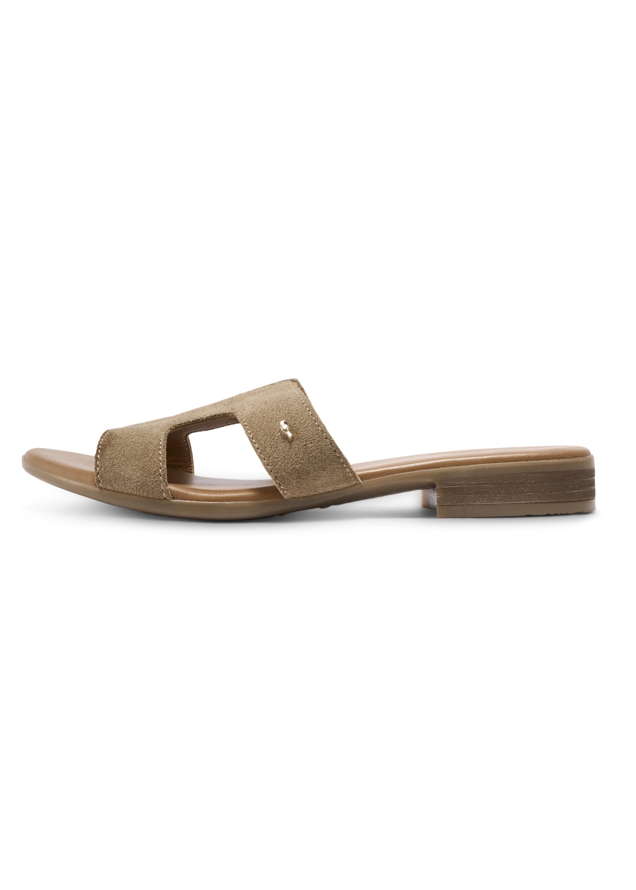Women's leather slides in cool beige color BUTYD-1064A-1K(W26), side view of the product on a white background.