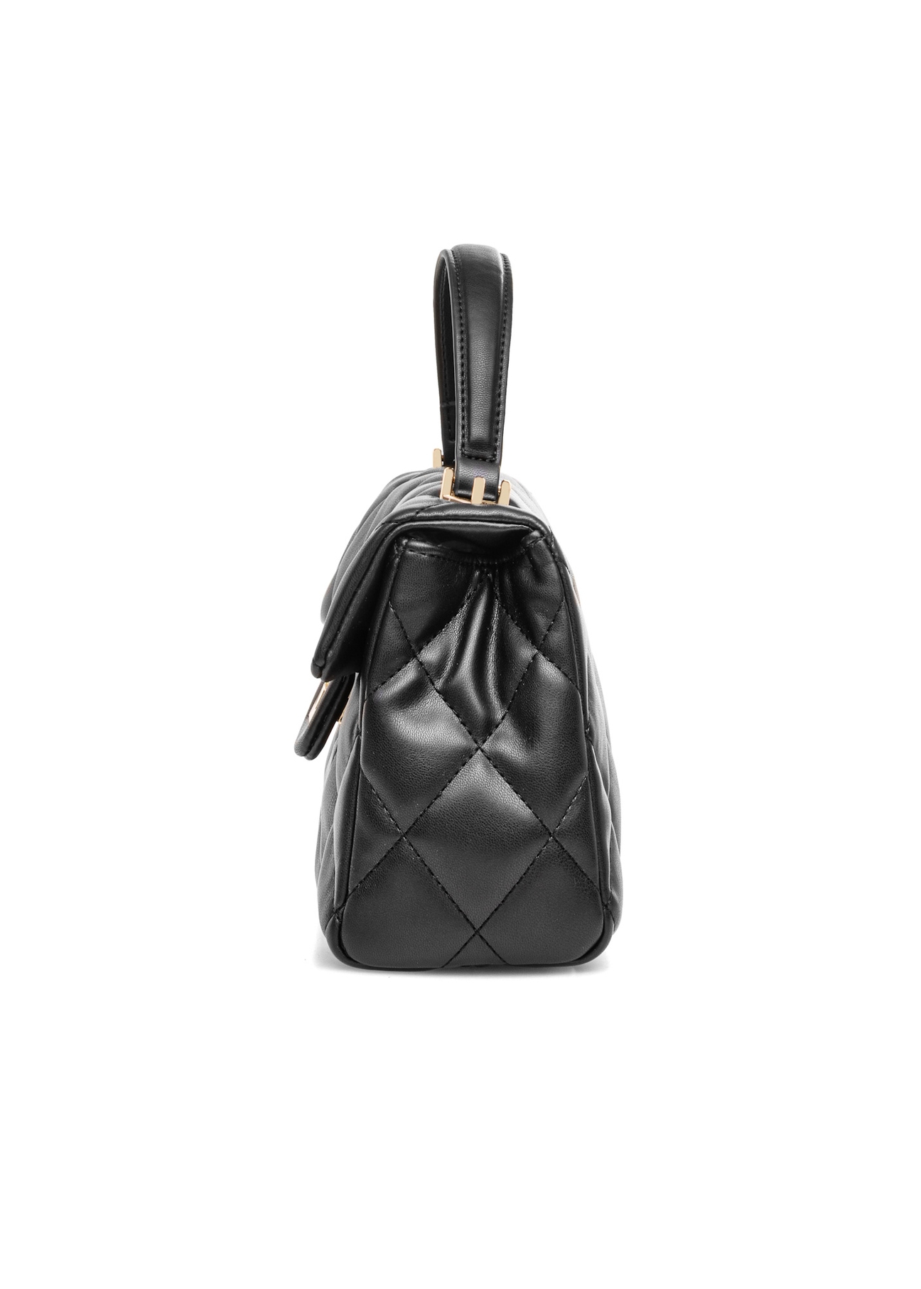 Black small quilted women's handbag TOREC-1092-99(Z25), side product view on white background.