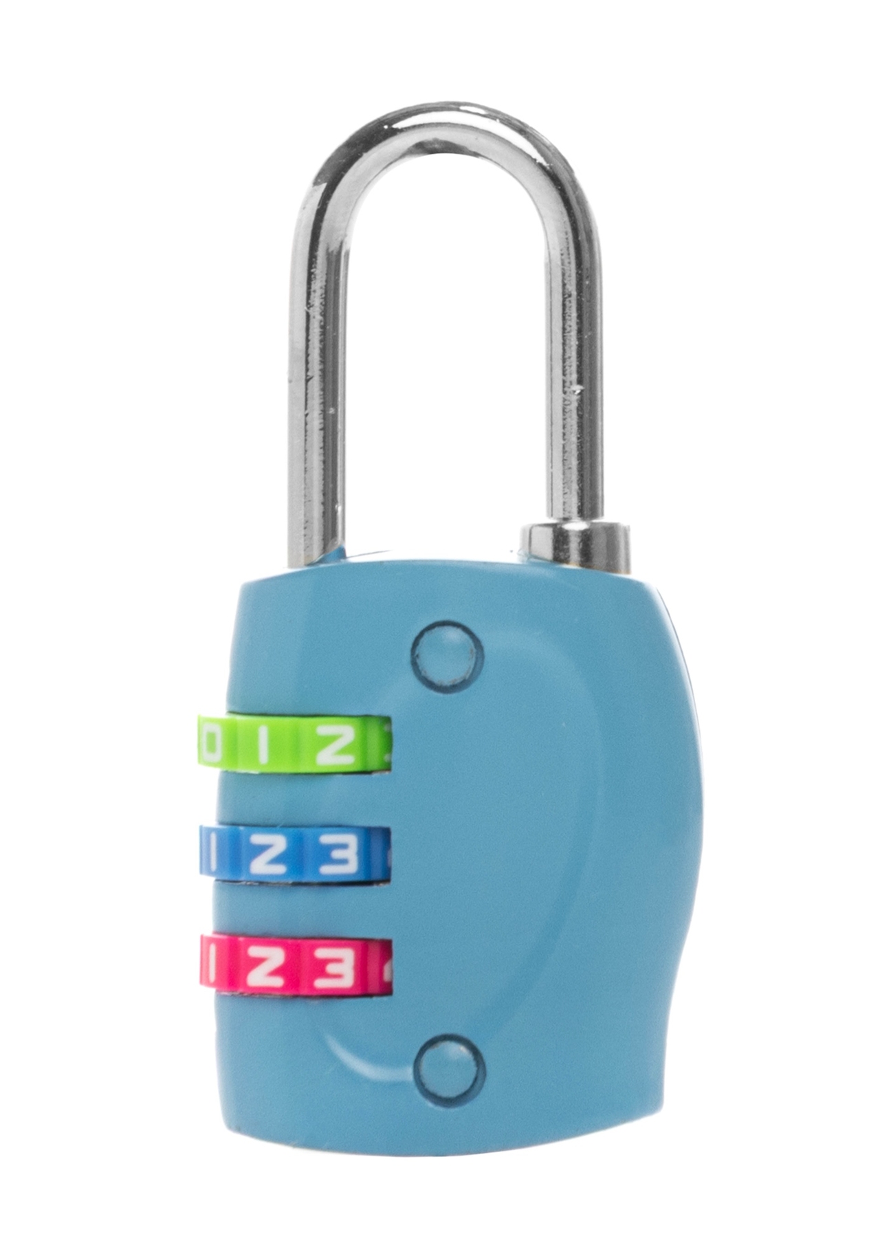Light blue combination padlock AW-015-0005-7A(W26), product back view on white background.