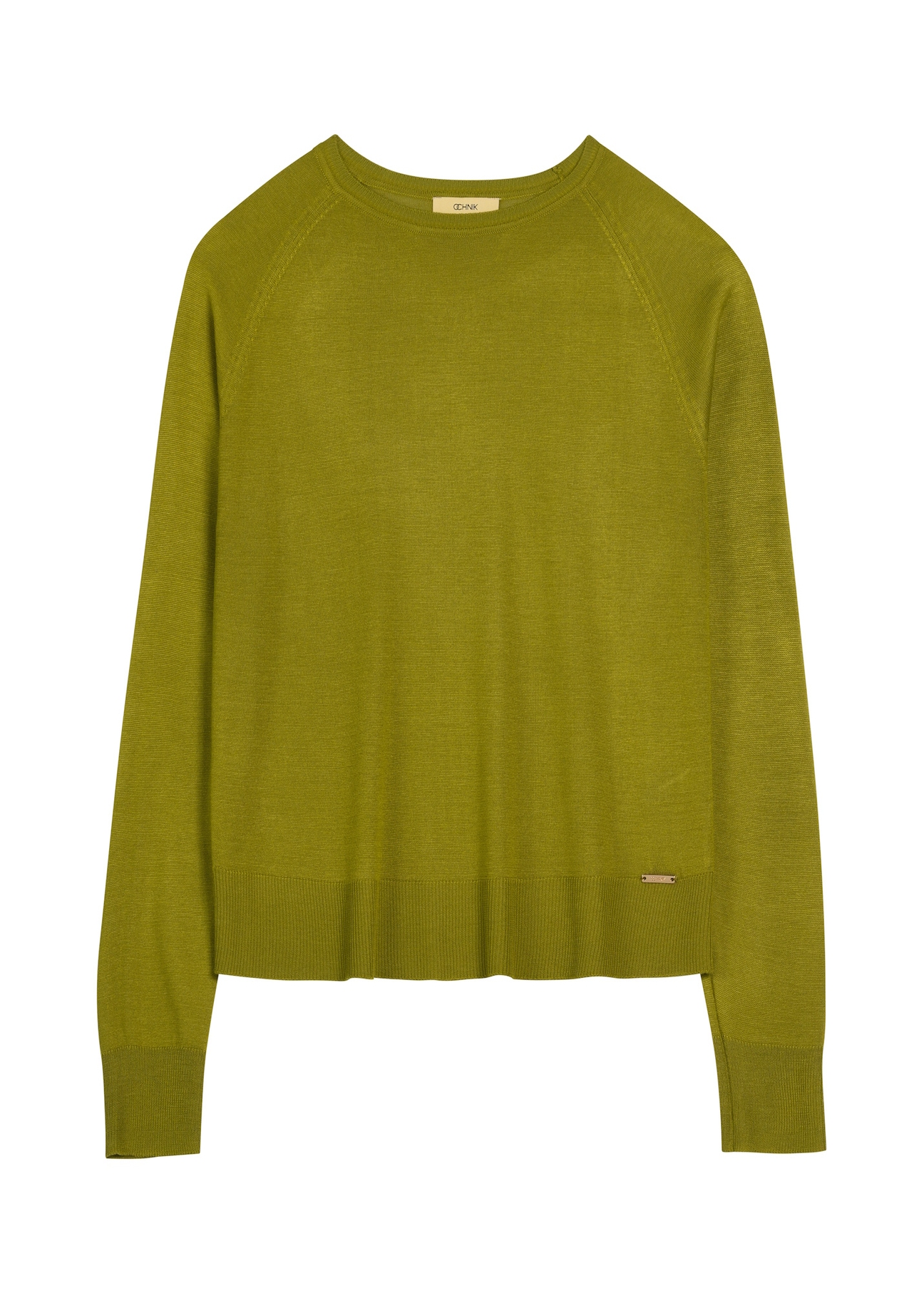 Thin olive women's sweater SWEDT-0257-8E(W26), front product view on white background.