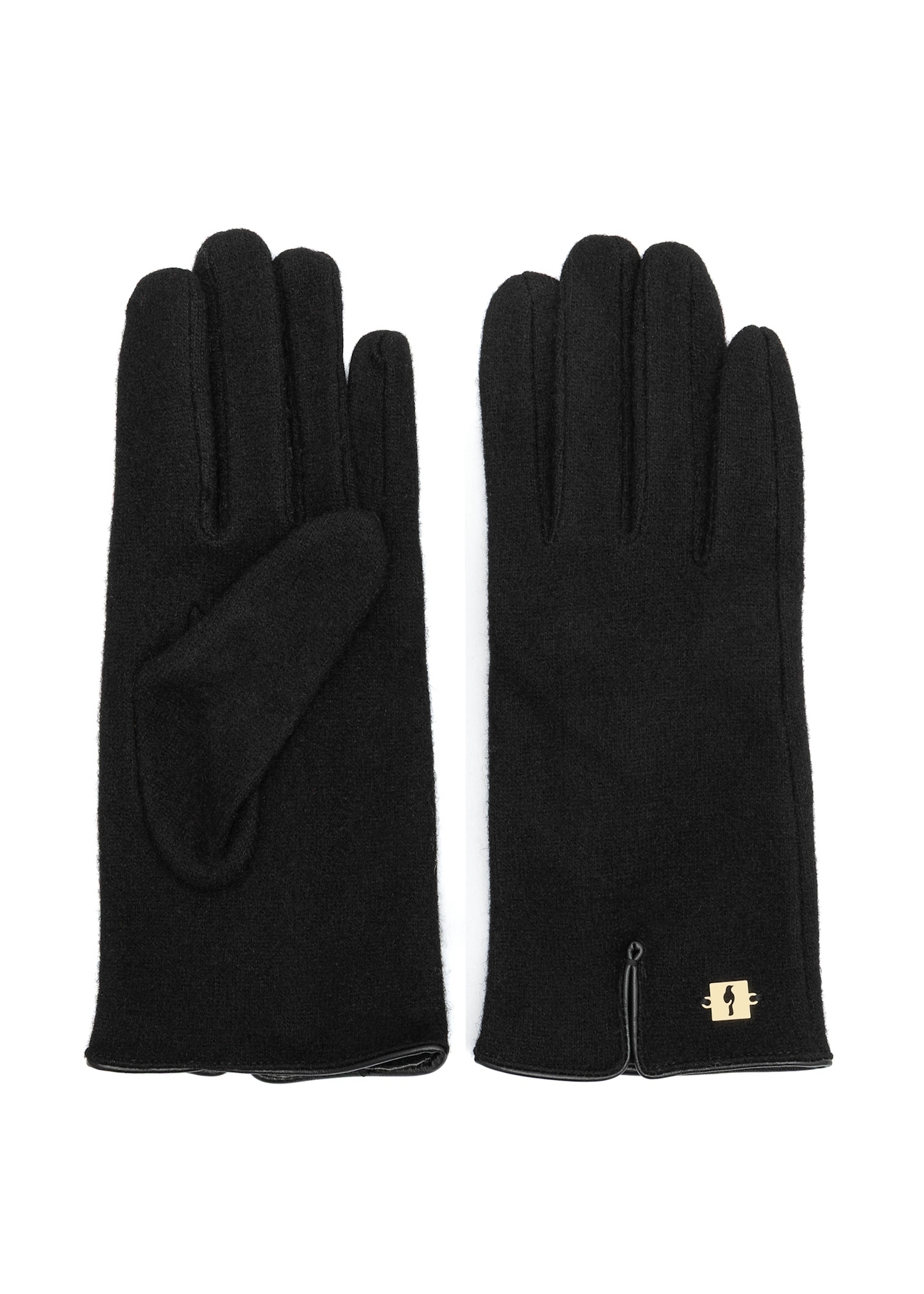 Black women's wool gloves REKDT-0027A-99(Z25) - front product view on white background.
