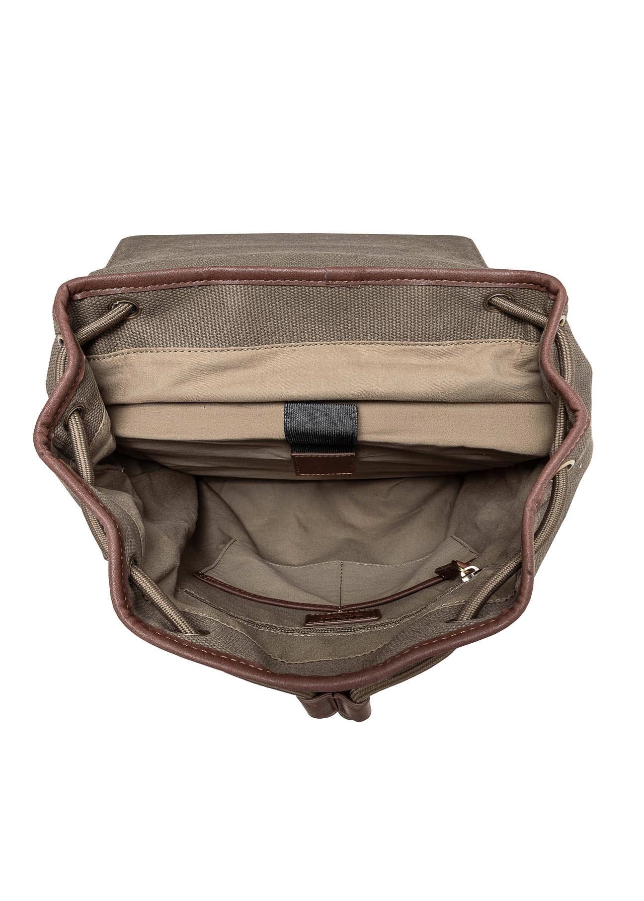 Men's khaki backpack TORMN-0371-55(Z25), product view from the inside on a white background.