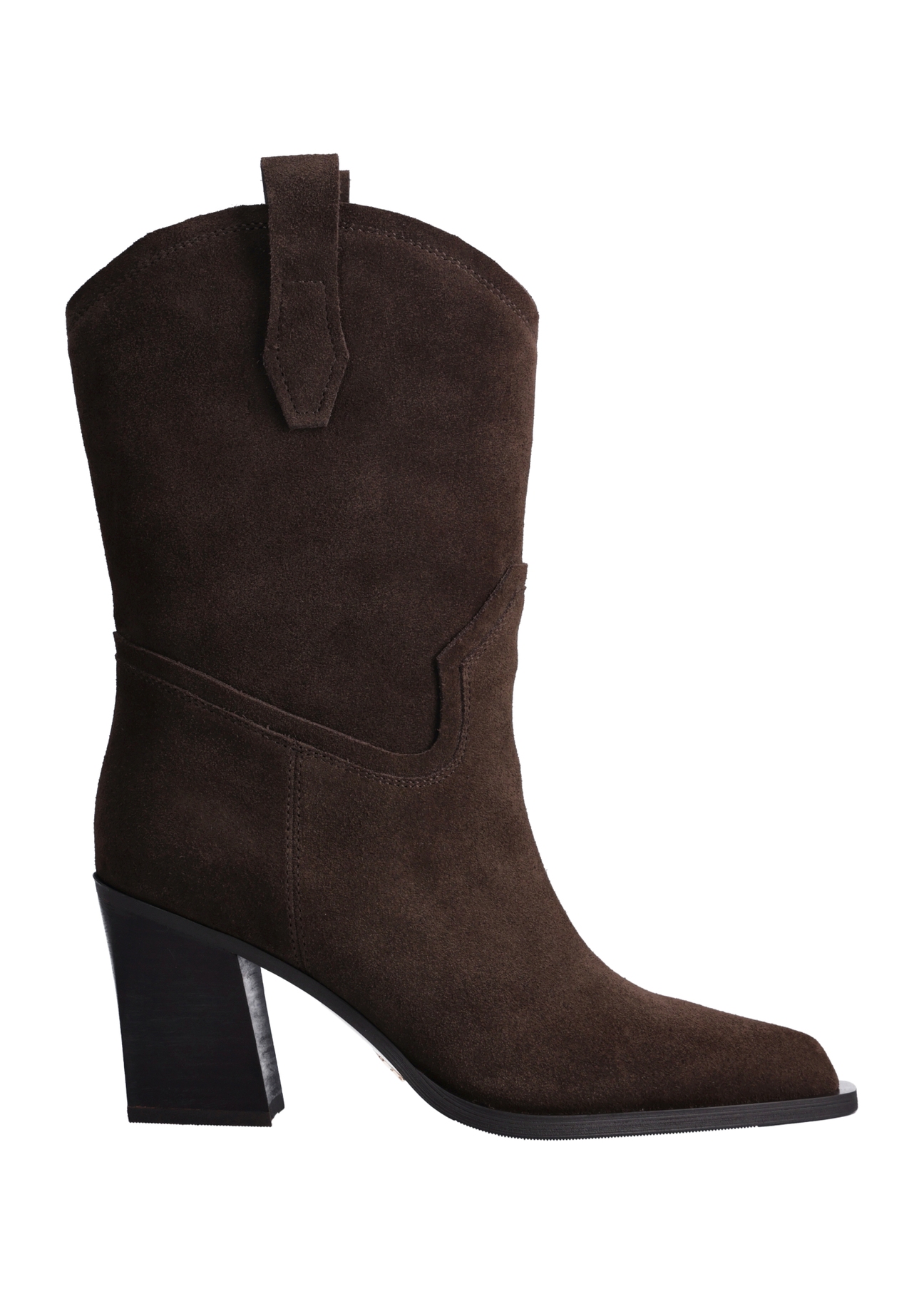 Women's dark brown suede ankle boots BUTYD-1336-1I(Z26), side view of the product on a white background.