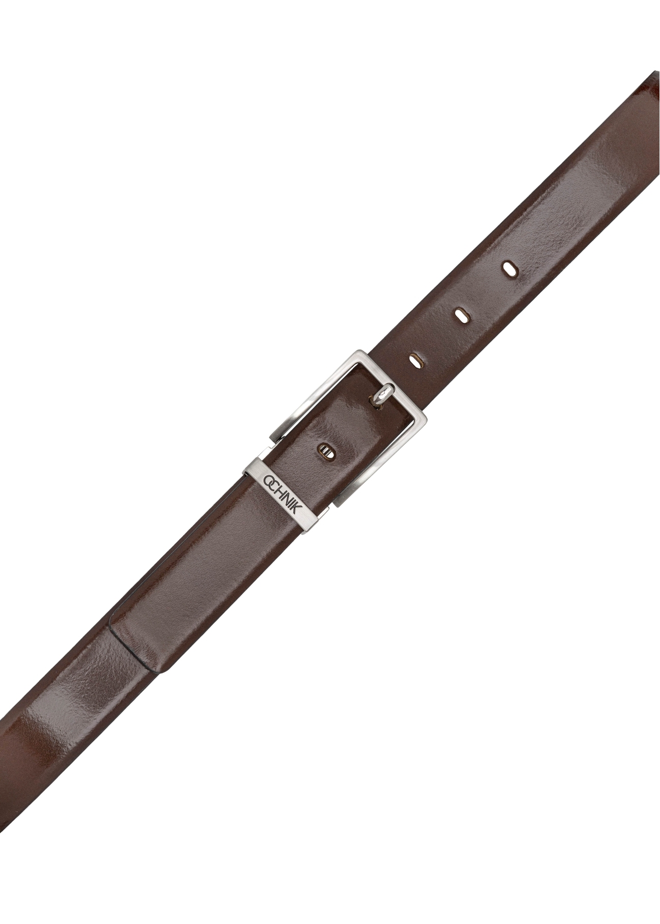 Men's brown leather belt PASMS-0263-1I(W26), close-up of the buckle on a white background.