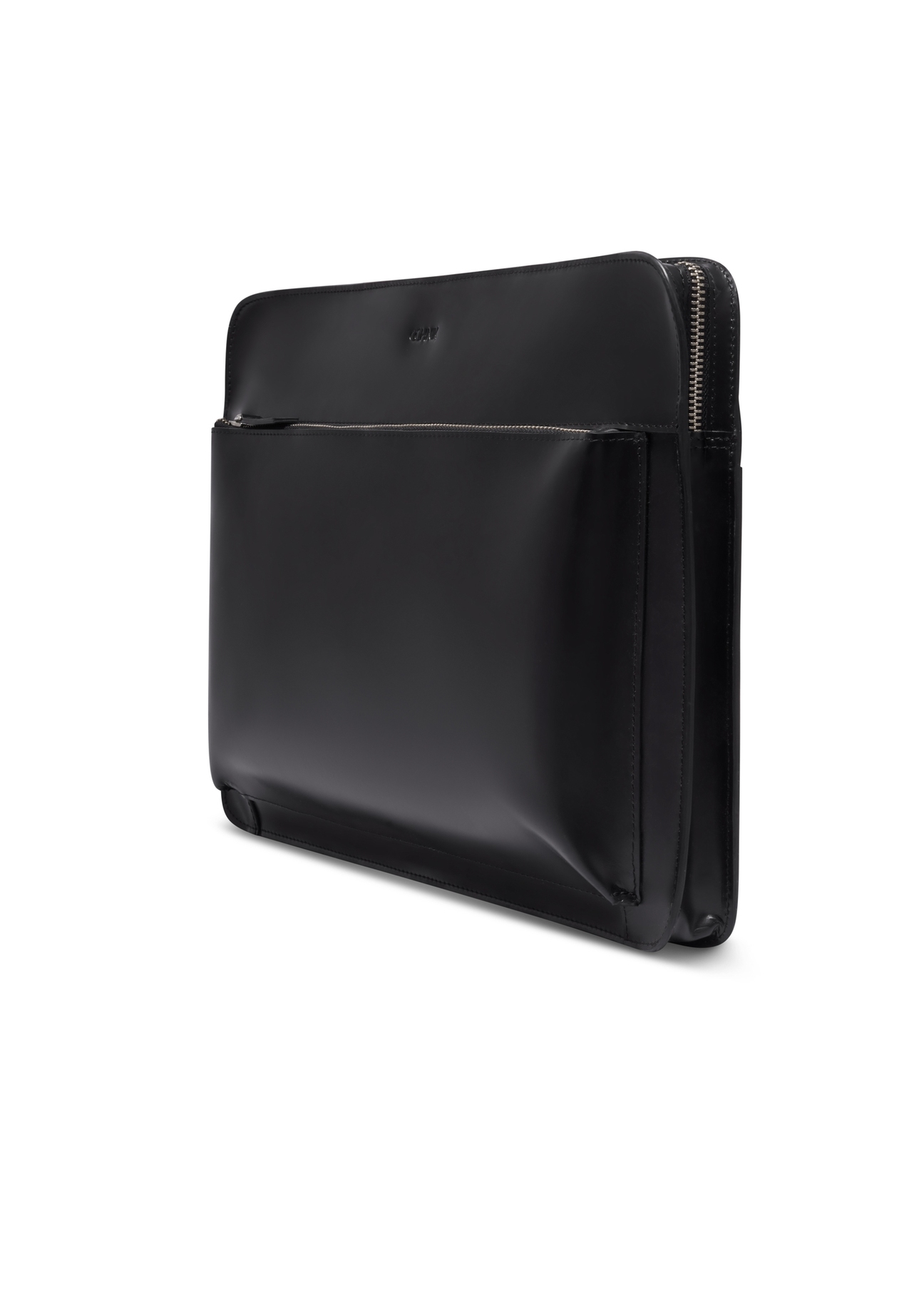 Black leather men's briefcase TORMS-0532-99(Z26), diagonal view of the product on a white background.