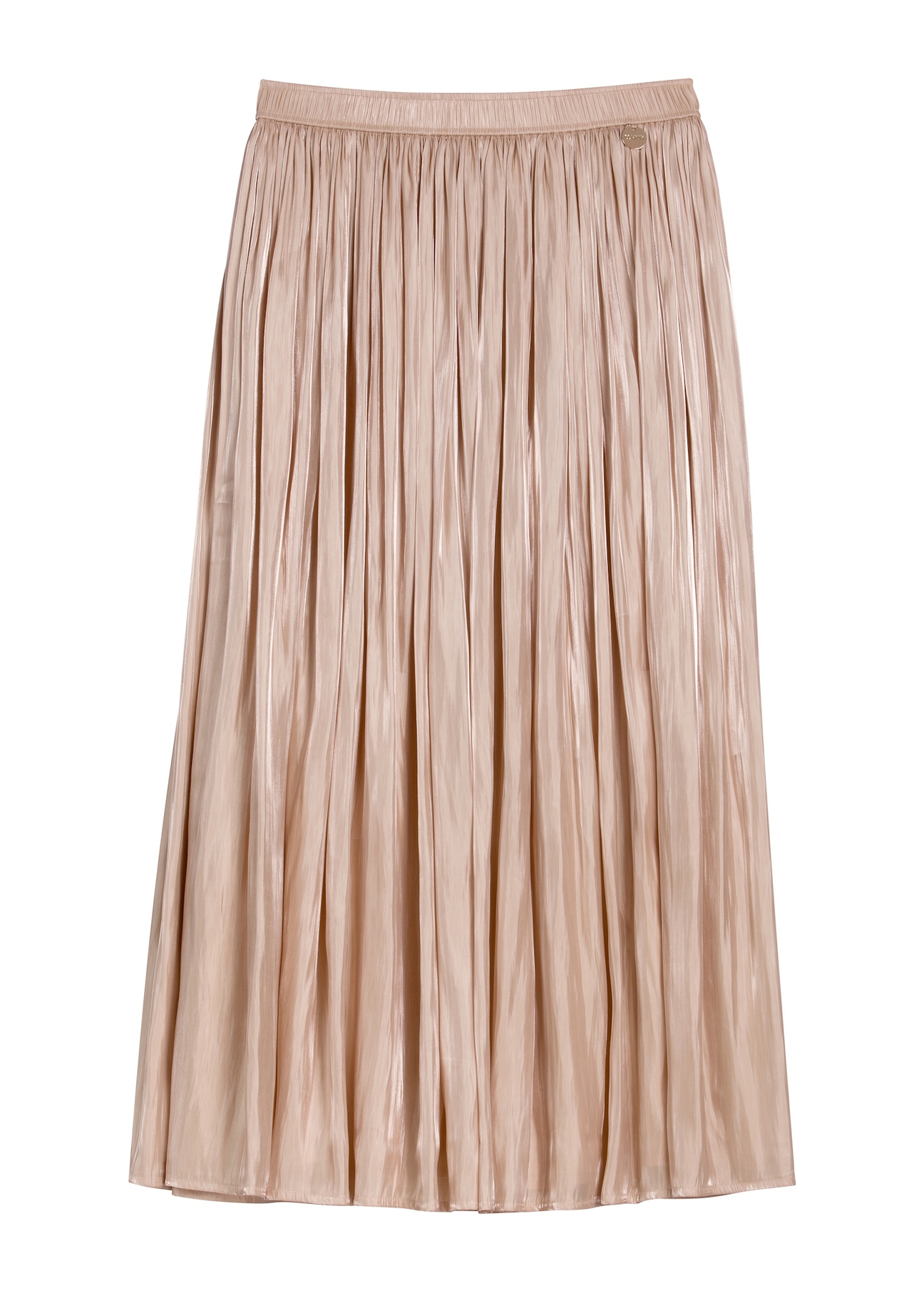 Women's shiny midi skirt SPCDT-0130-1B(W26), front product view on white background.