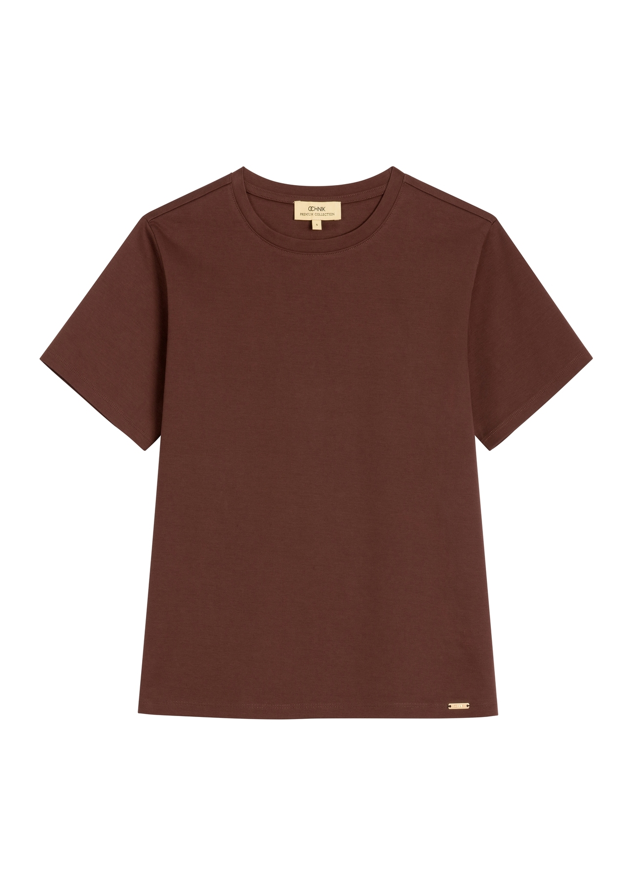 Brown cotton women's T-shirt TSHDT-0165-1H(Z26), front product view on white background.