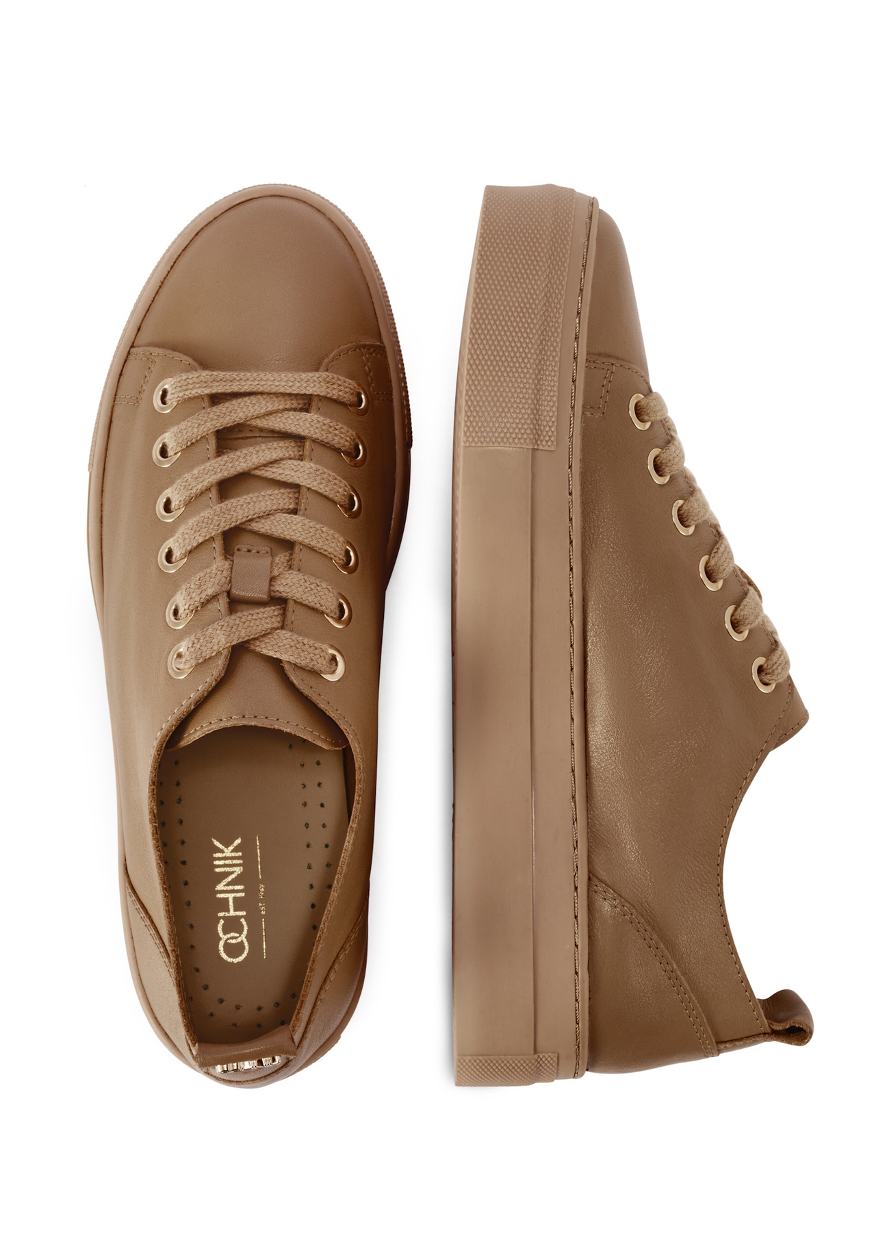 Women's leather sneakers in cool beige color BUTYD-1062-1K(W26), product view from above on a white background.