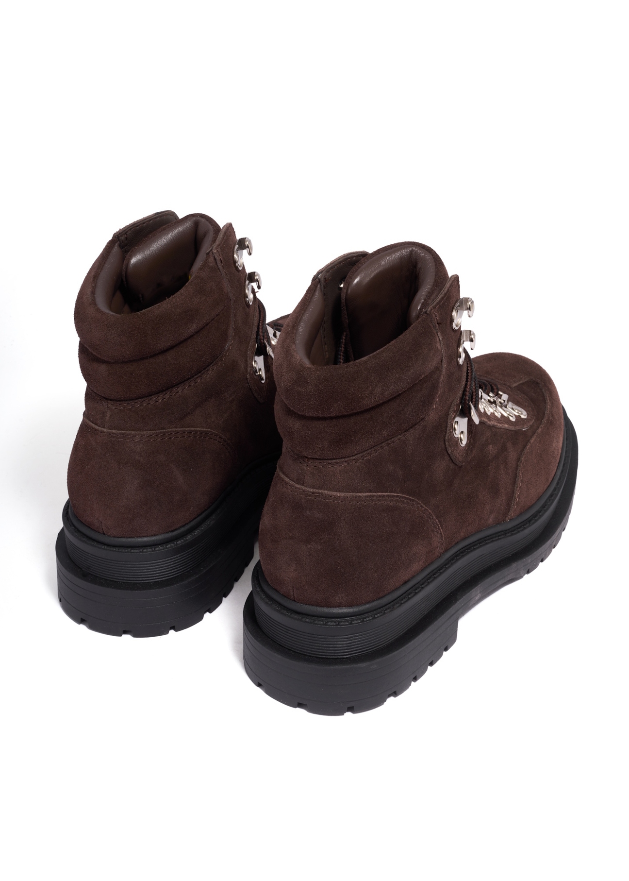 Women's dark brown suede ankle boots BUTYD-1354-1I(Z26), back view of the product on a white background.