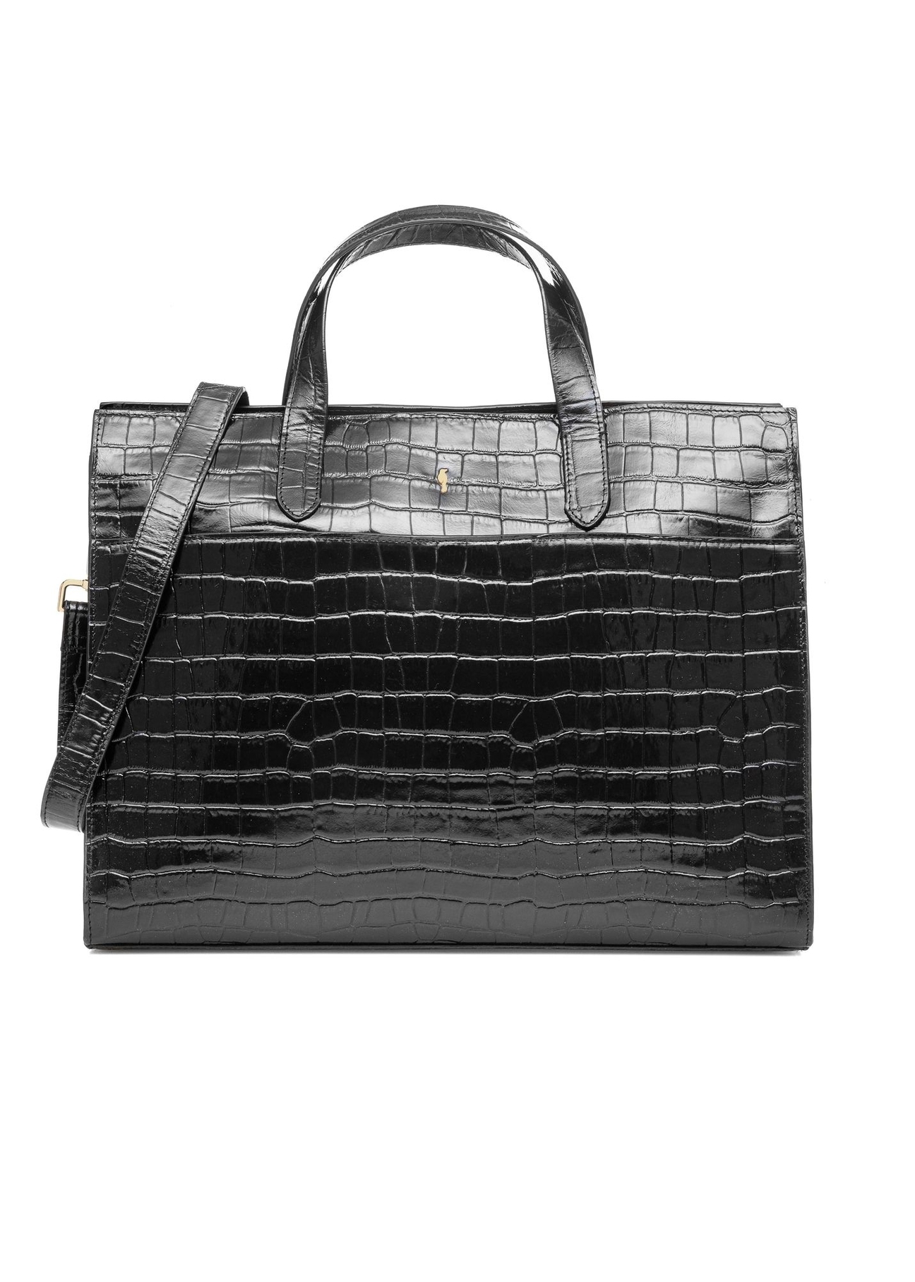 Black large croco leather handbag TORES-1132-9G(Z26) - front product view, on white background.